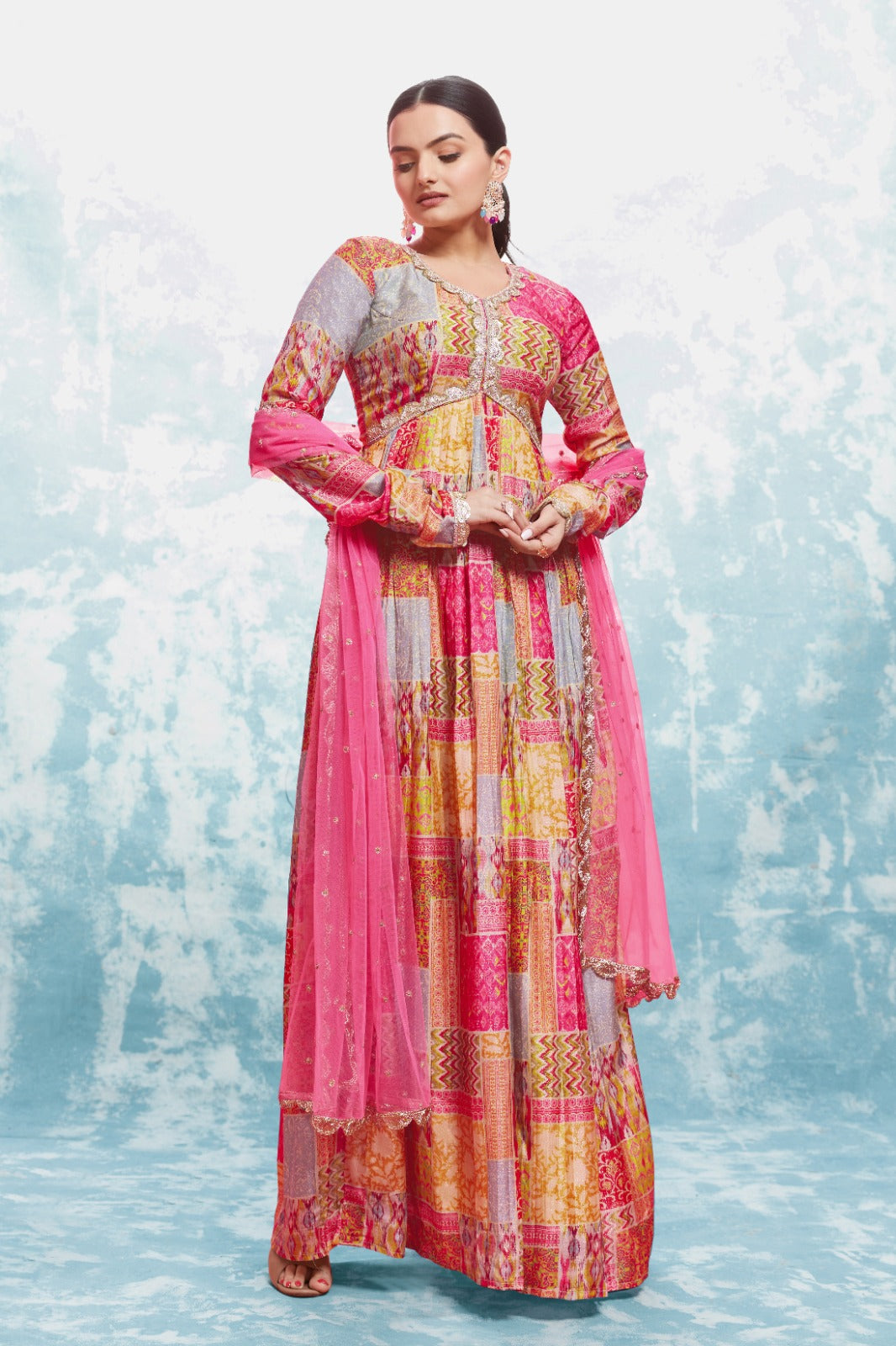 Colorful Joyful Ready To Wear Gown Dupatta Set