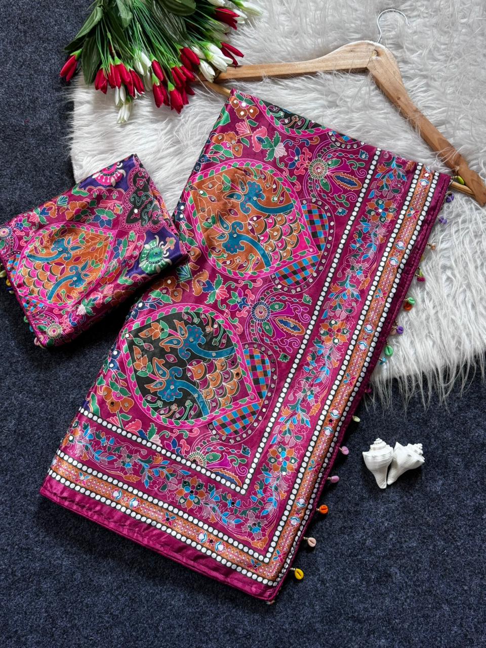 AJARAKH PREMIUM ROMAN SILK SAREE