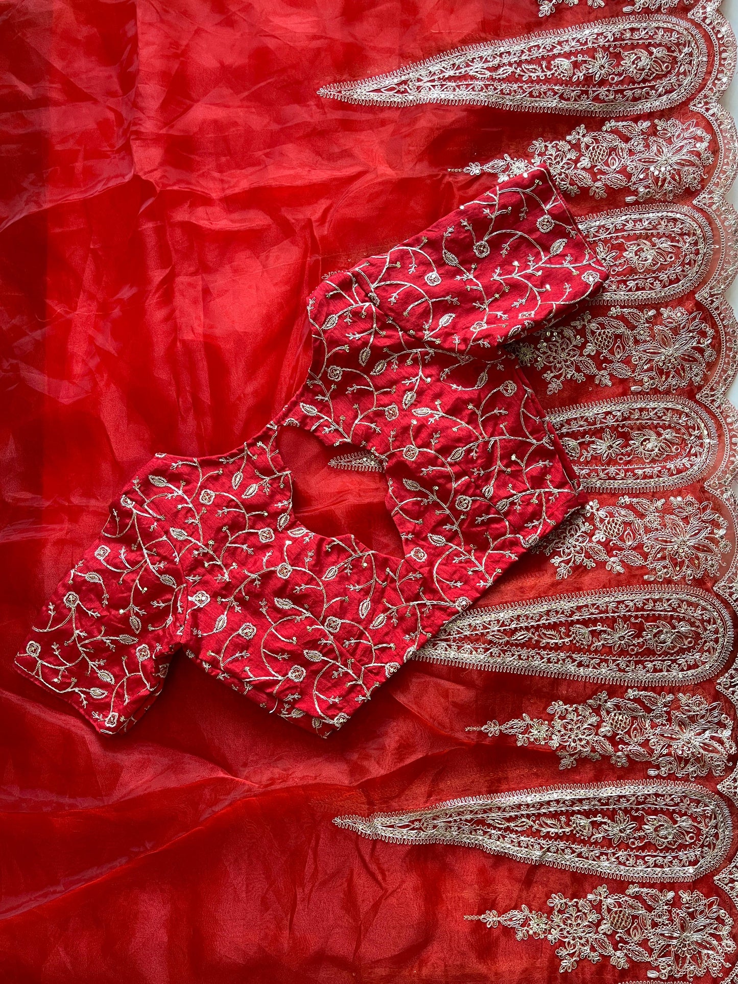 Pure Organza Tissue saree with embroidary cut work on saree