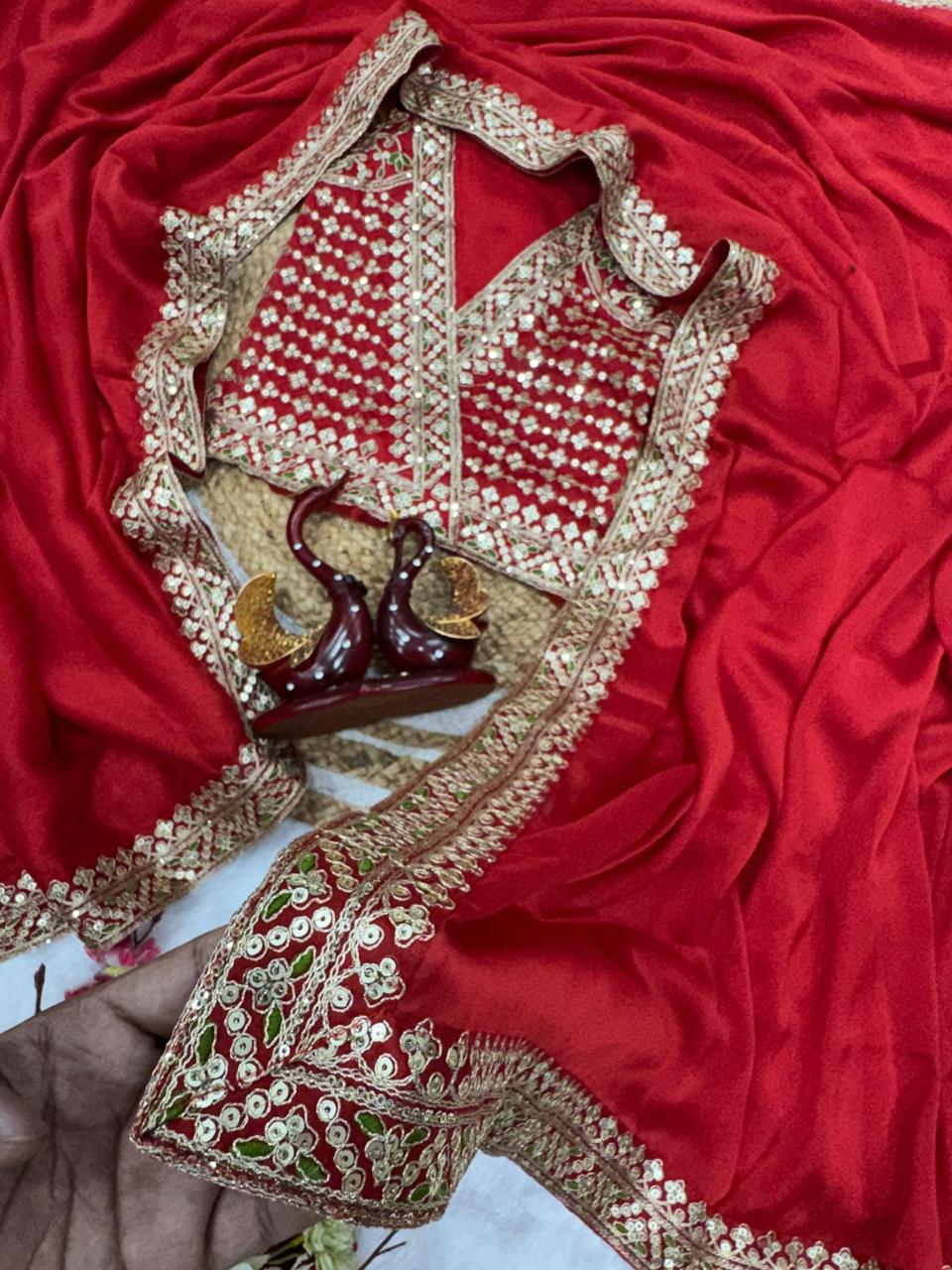Impressive Red Sequins Premium Eye Catching Saree