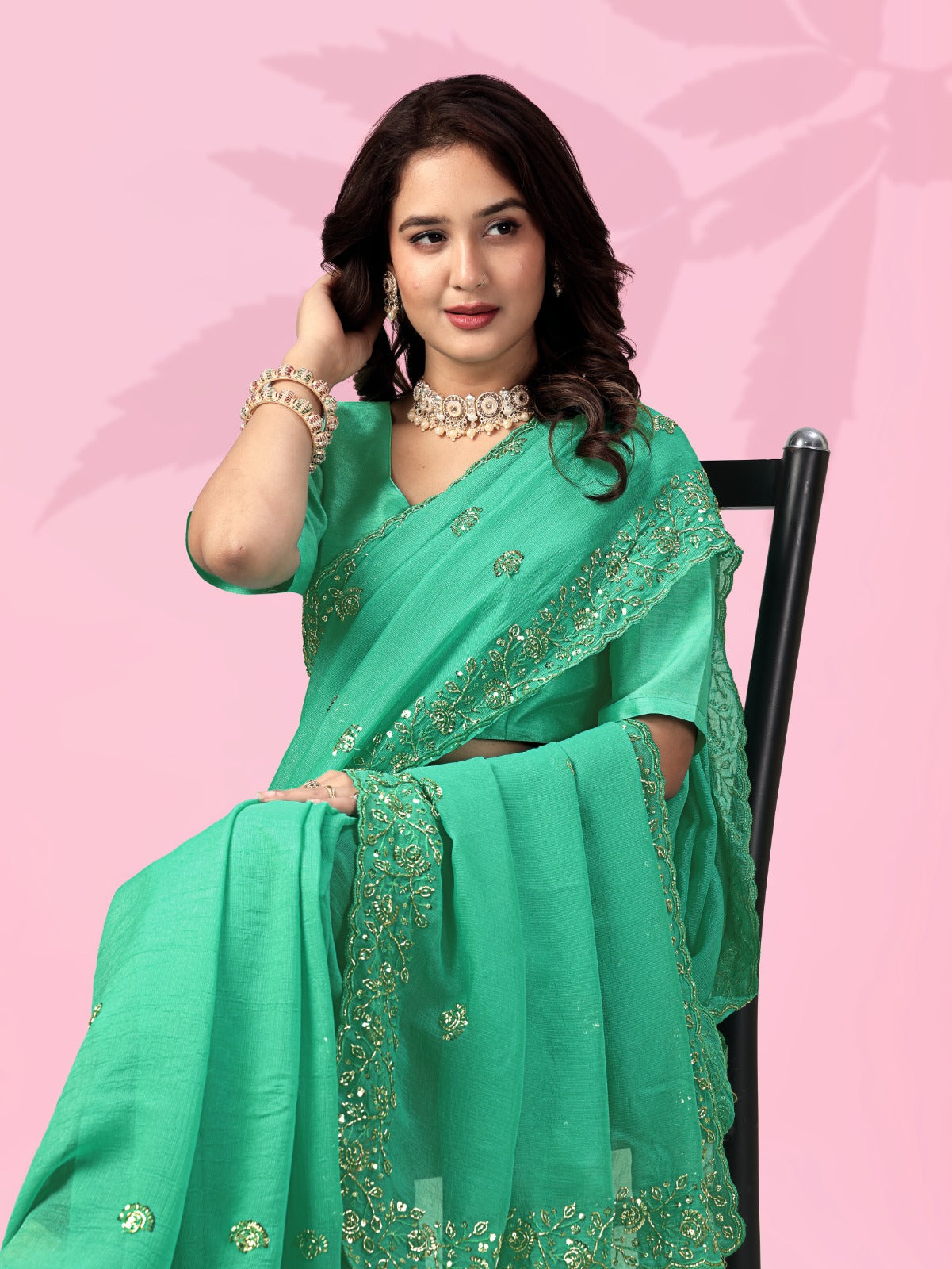Fresh Aqua Green Pastal Timeless Saree