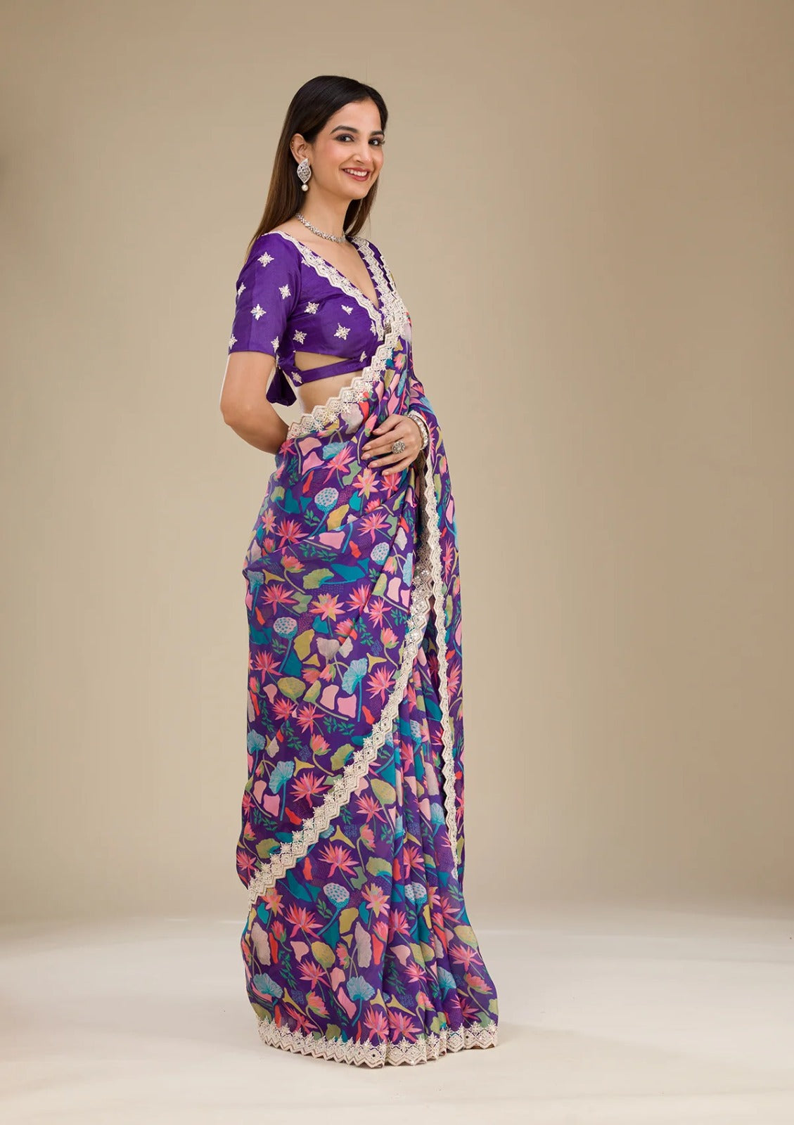 Purple Floral Soothing Chic Saree