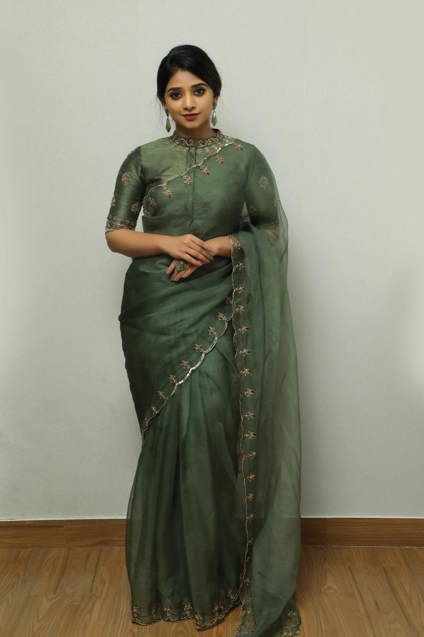 Evergreen Green Premium Organza Saree