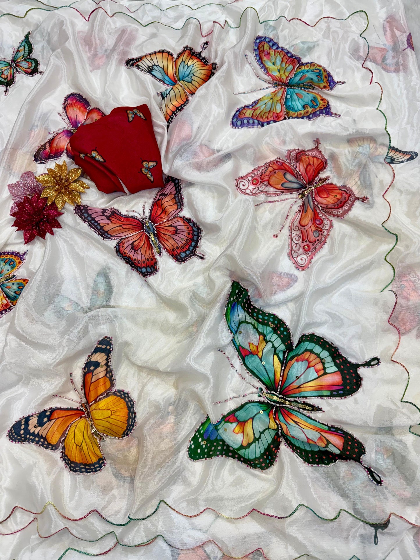Colorful Butterflies Premium Soft Silk Work Saree