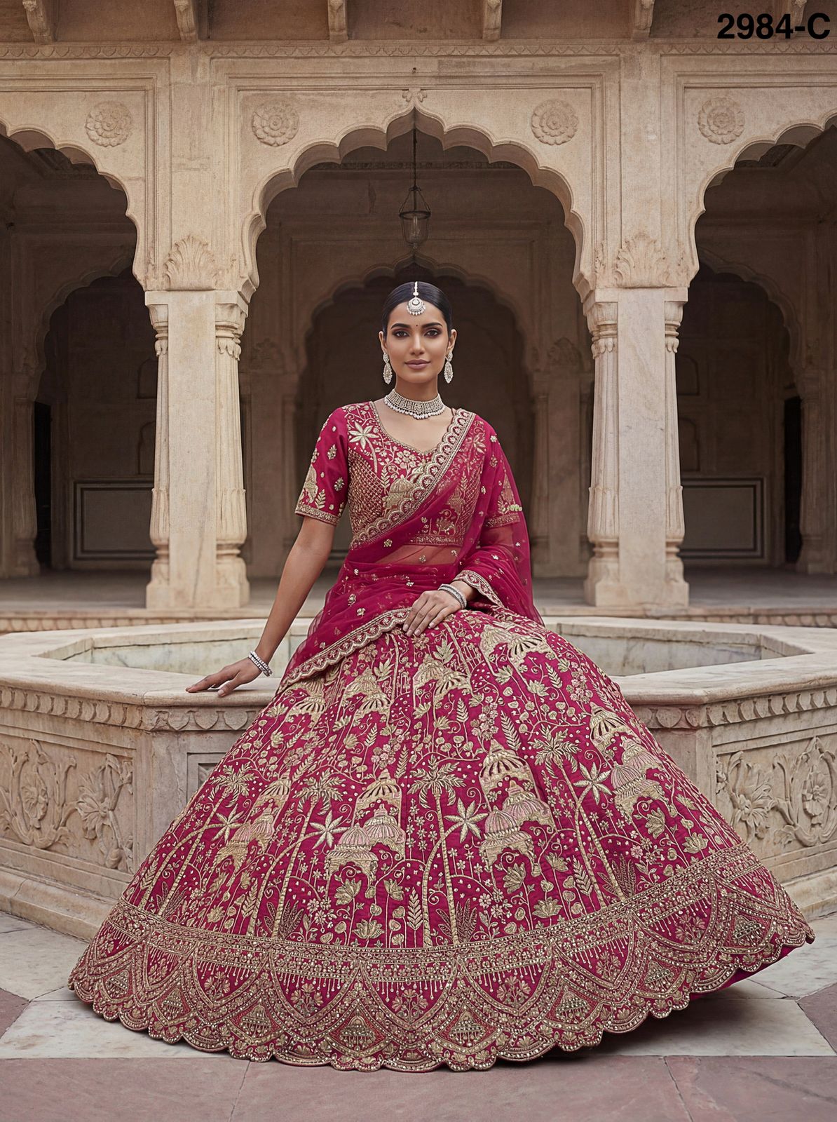 Ultra Premium Coconut Tree & flower Perfect Silk Bridal Lehenga
