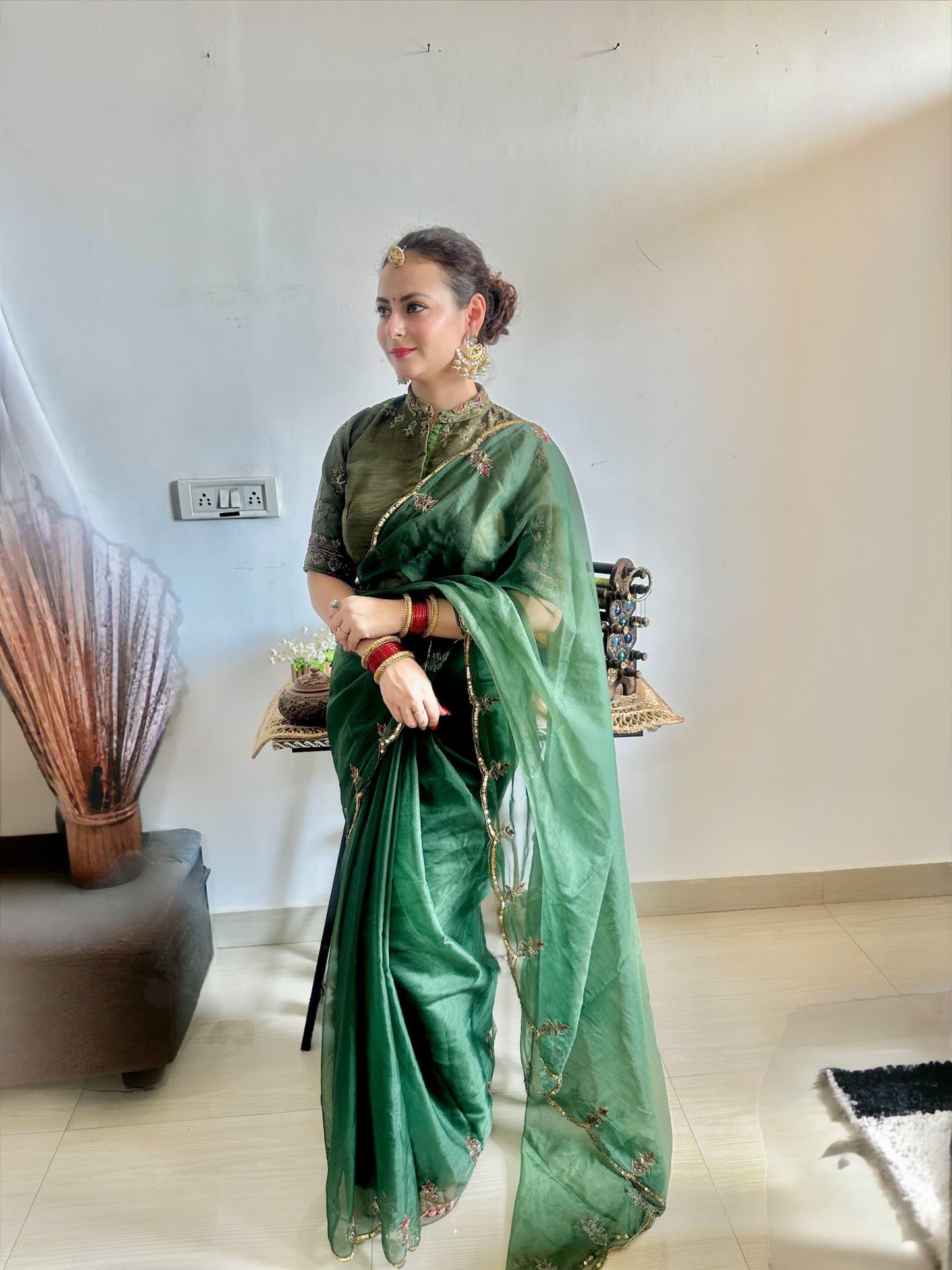 Evergreen Green Premium Organza Saree