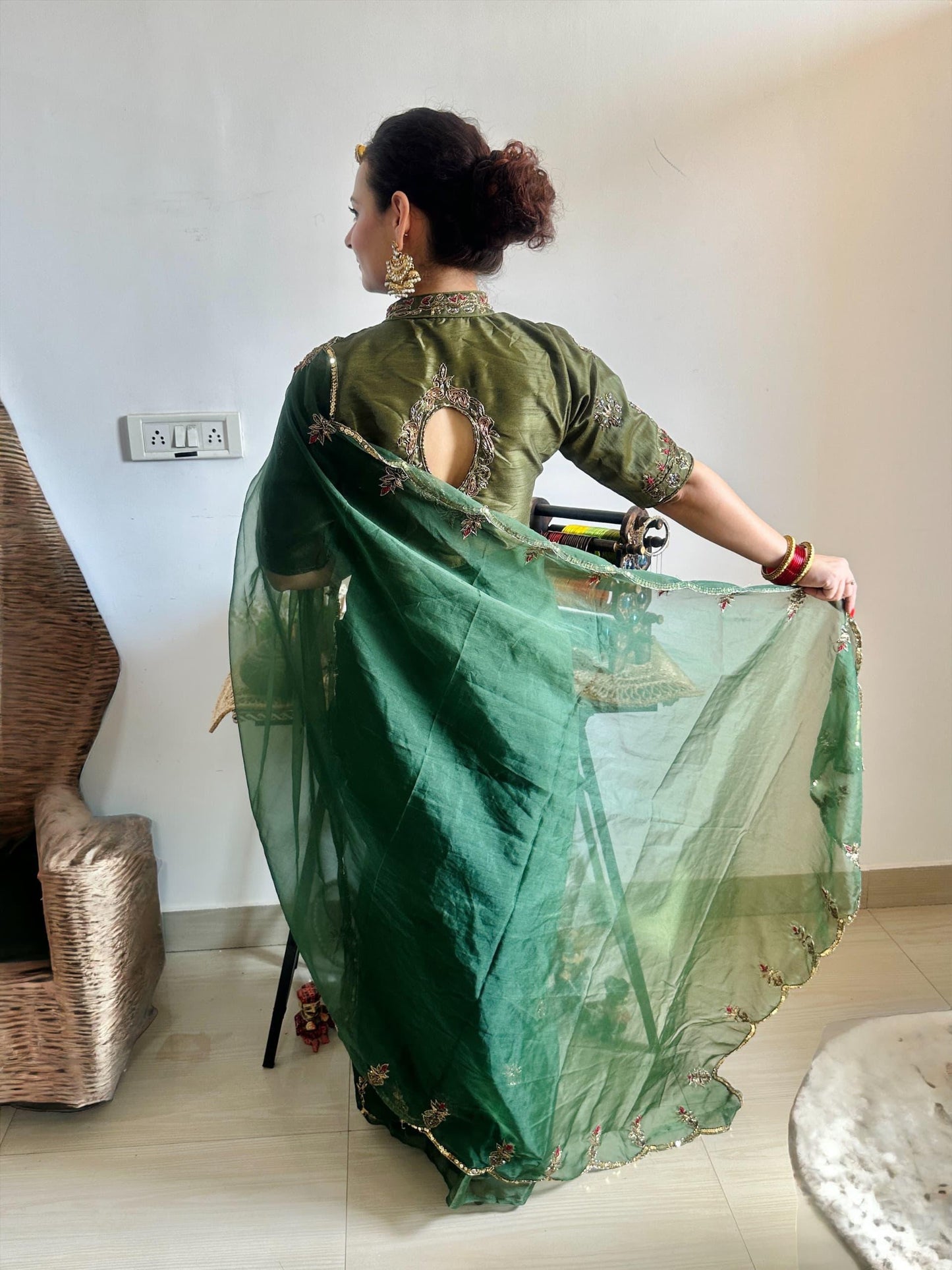 Evergreen Green Premium Organza Saree