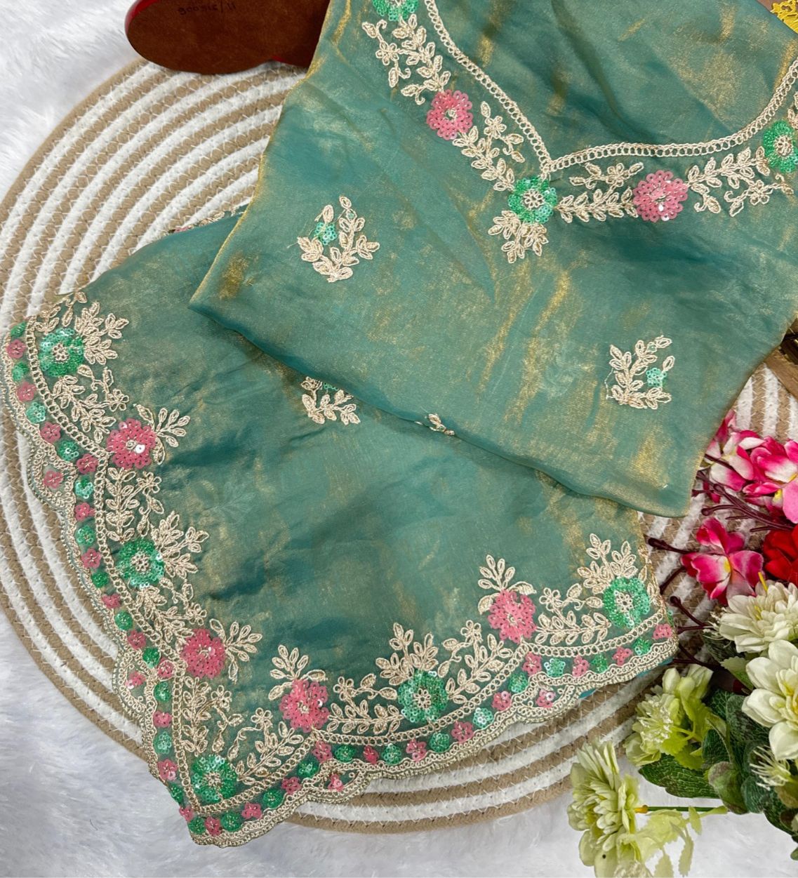 Pastal Sea Green Soft Satin Silk Premium Saree