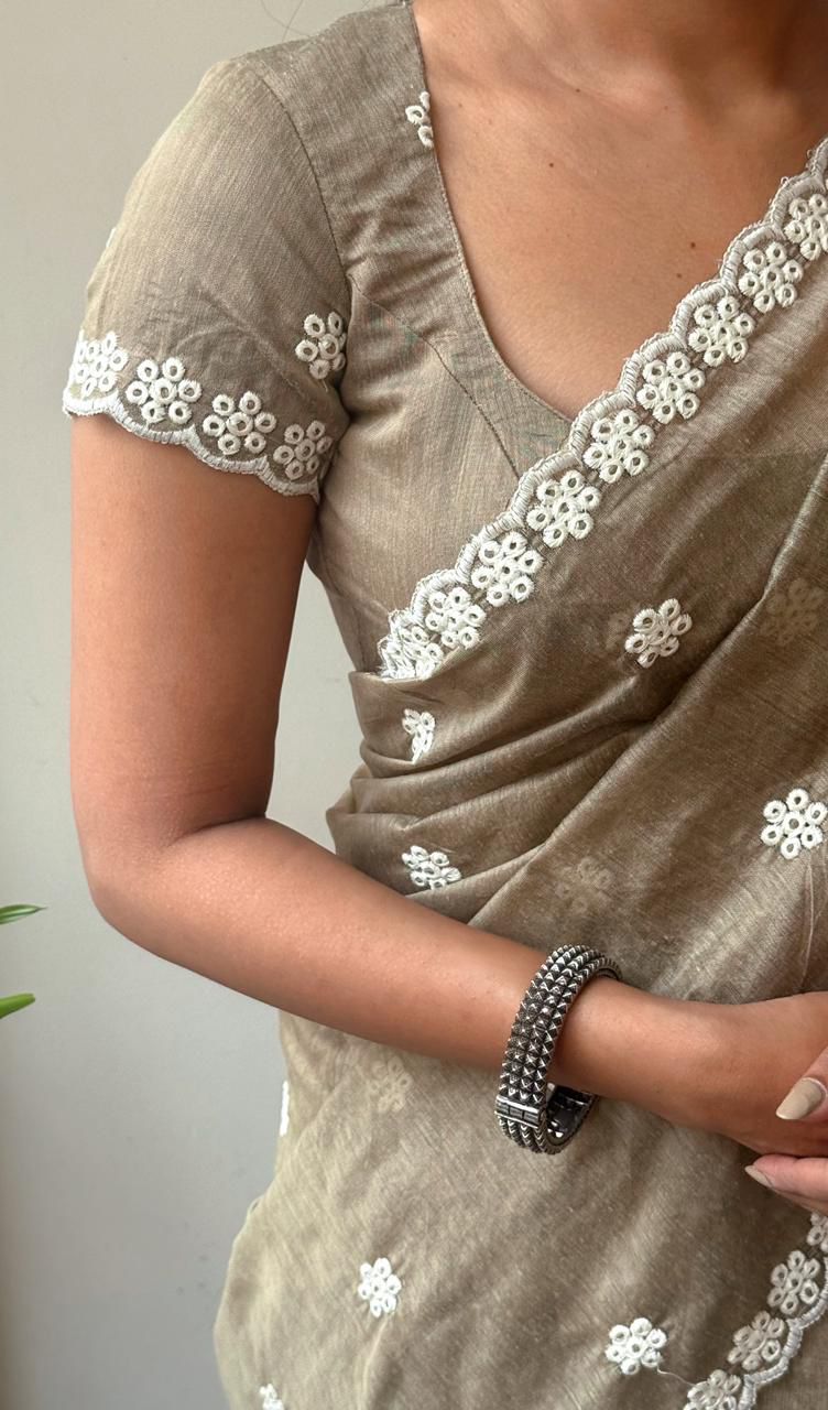 Antique Mouse Chanderi Cotton Saree