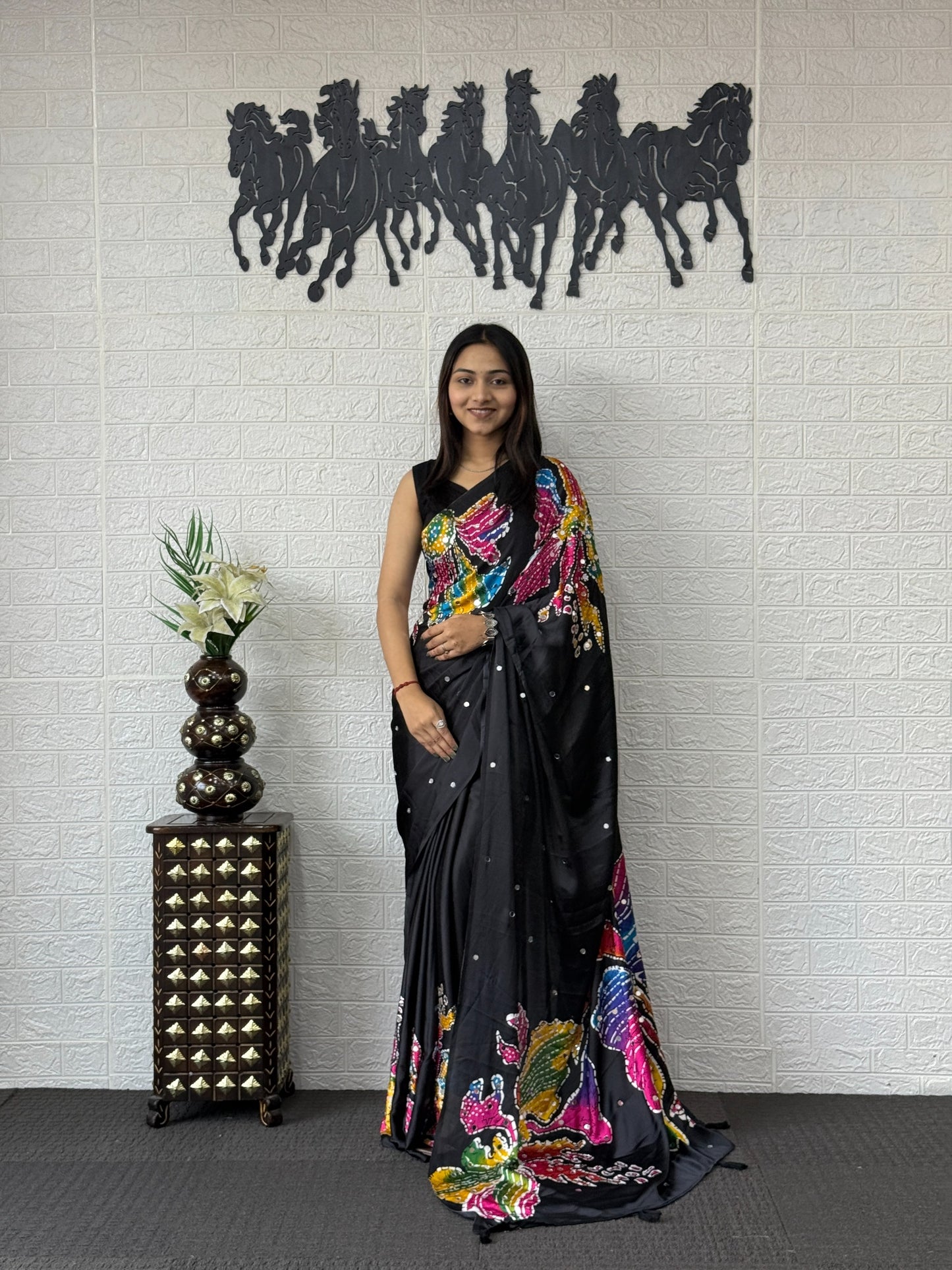Stylish Bling Party Wear Mirror Work Saree