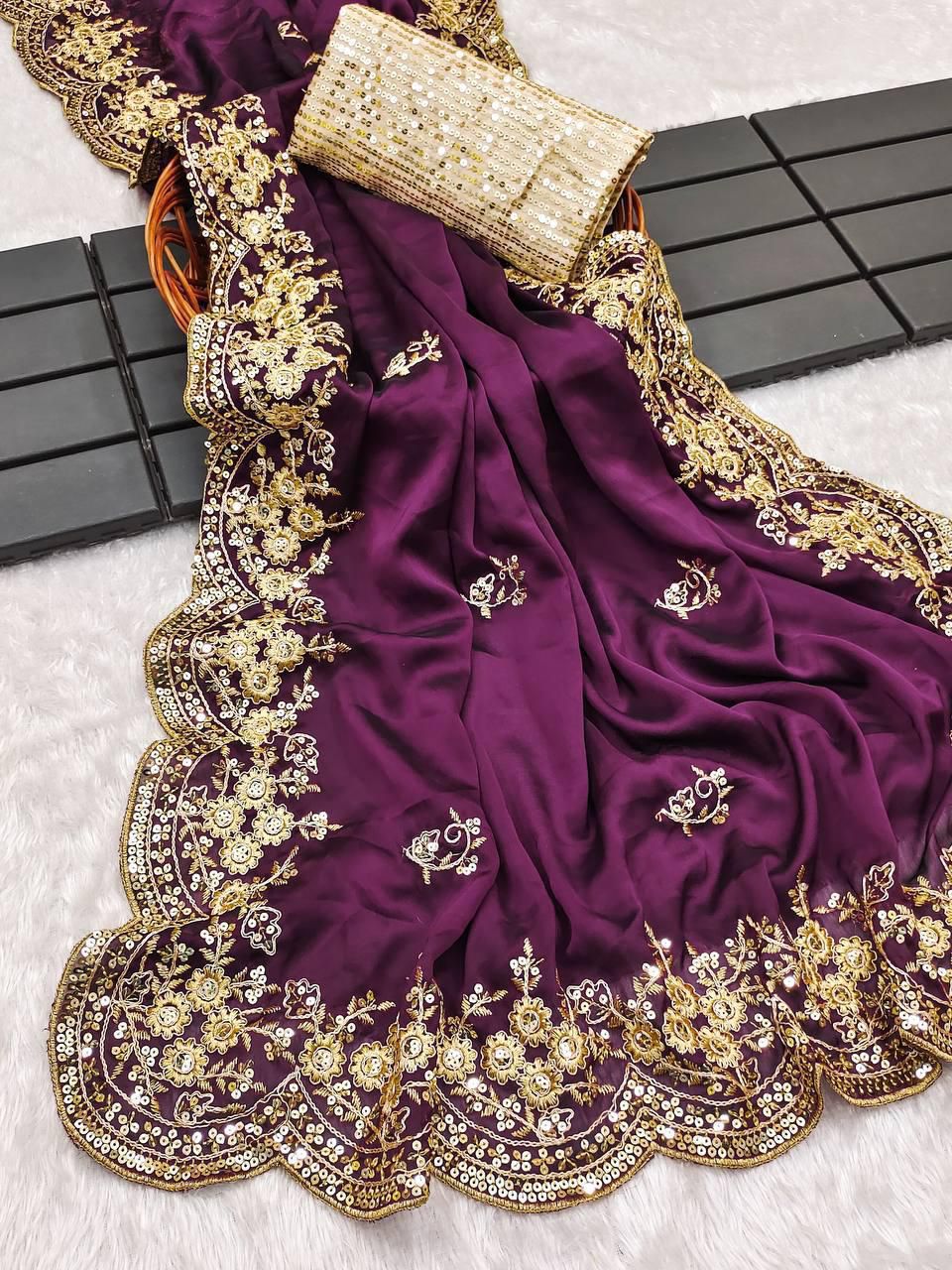 DESIGNER EMBRIODERY WORK BLOUSE SAREE