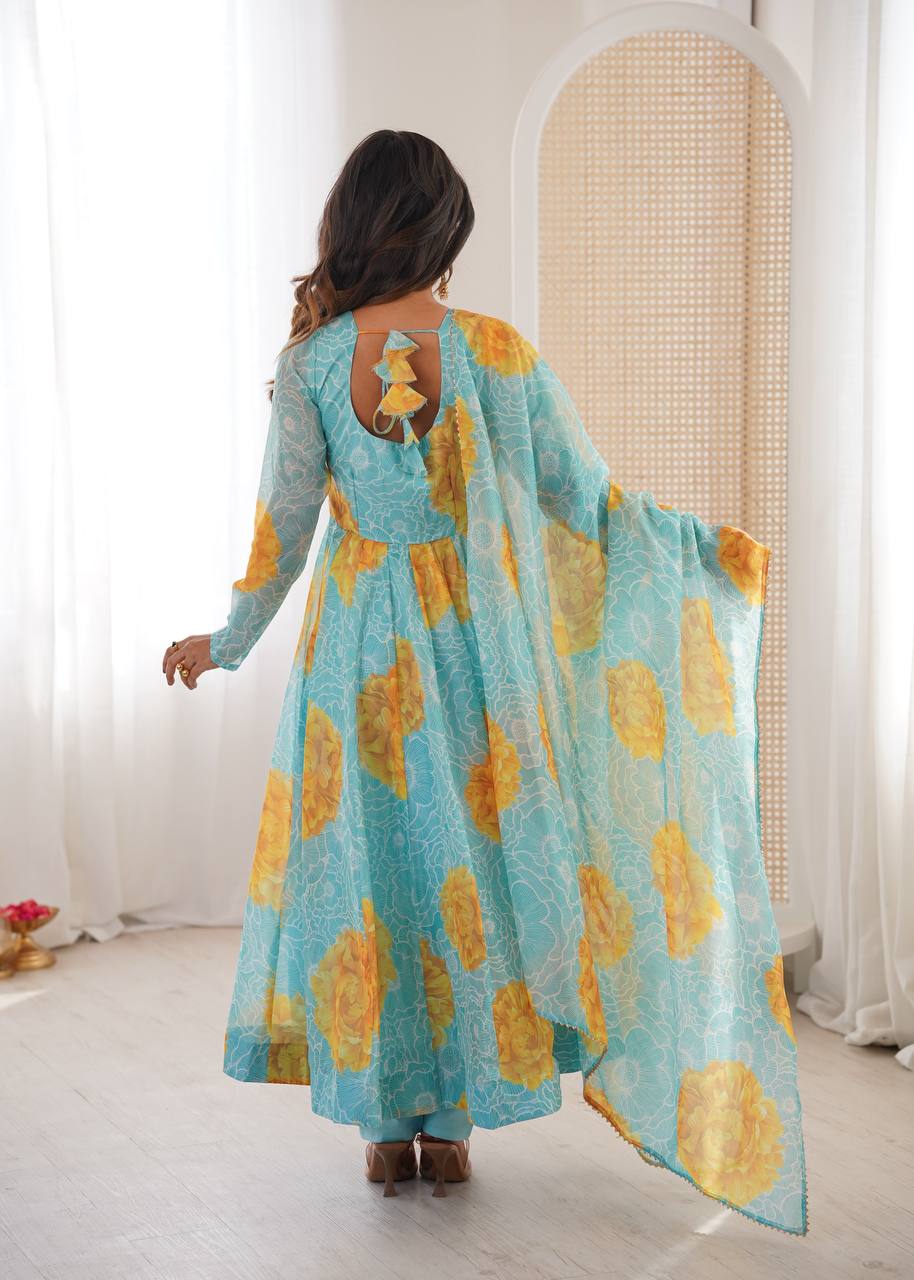 Colorful Organza Soft Flaired Ready to Wear Suit
