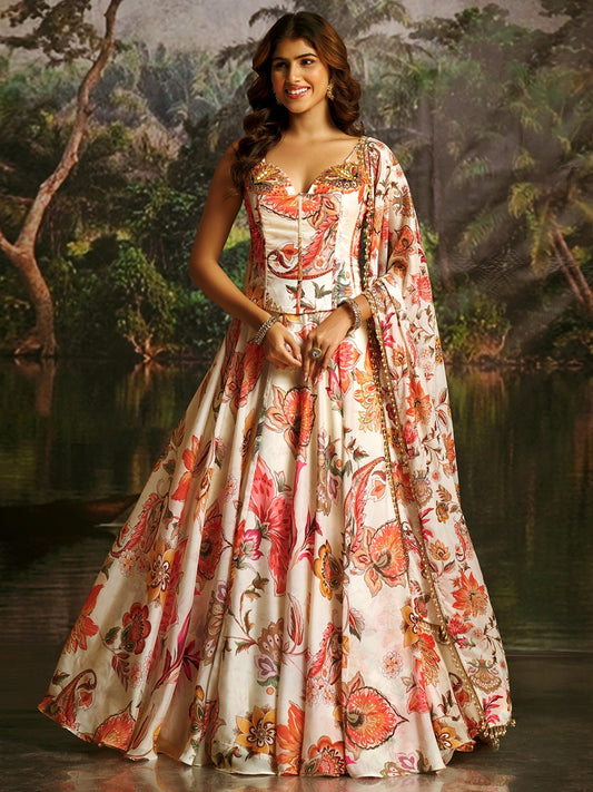 Off-White Floral Elegance Luxe Finish Outfit Lehanga