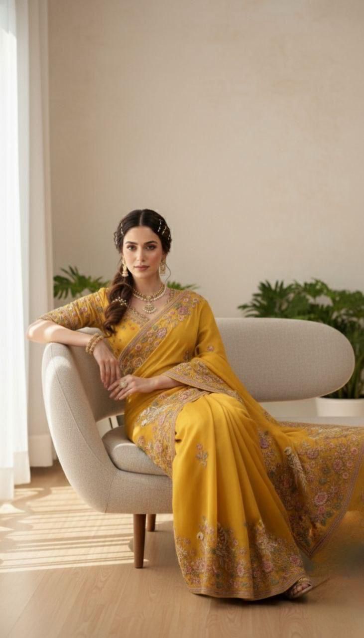 Haldi Special Moss chiffon Saree