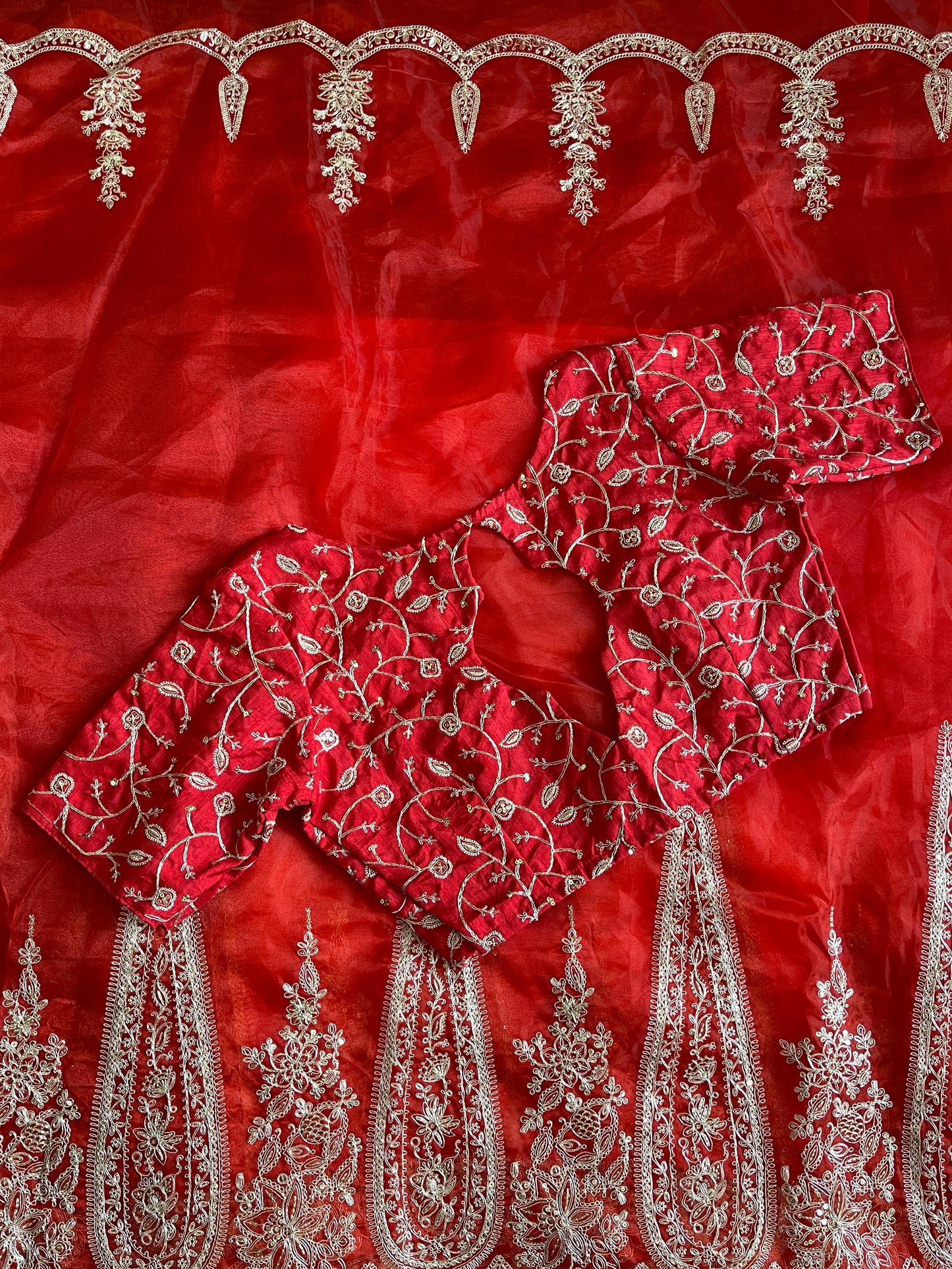 Pure Organza Tissue saree with embroidary cut work on saree