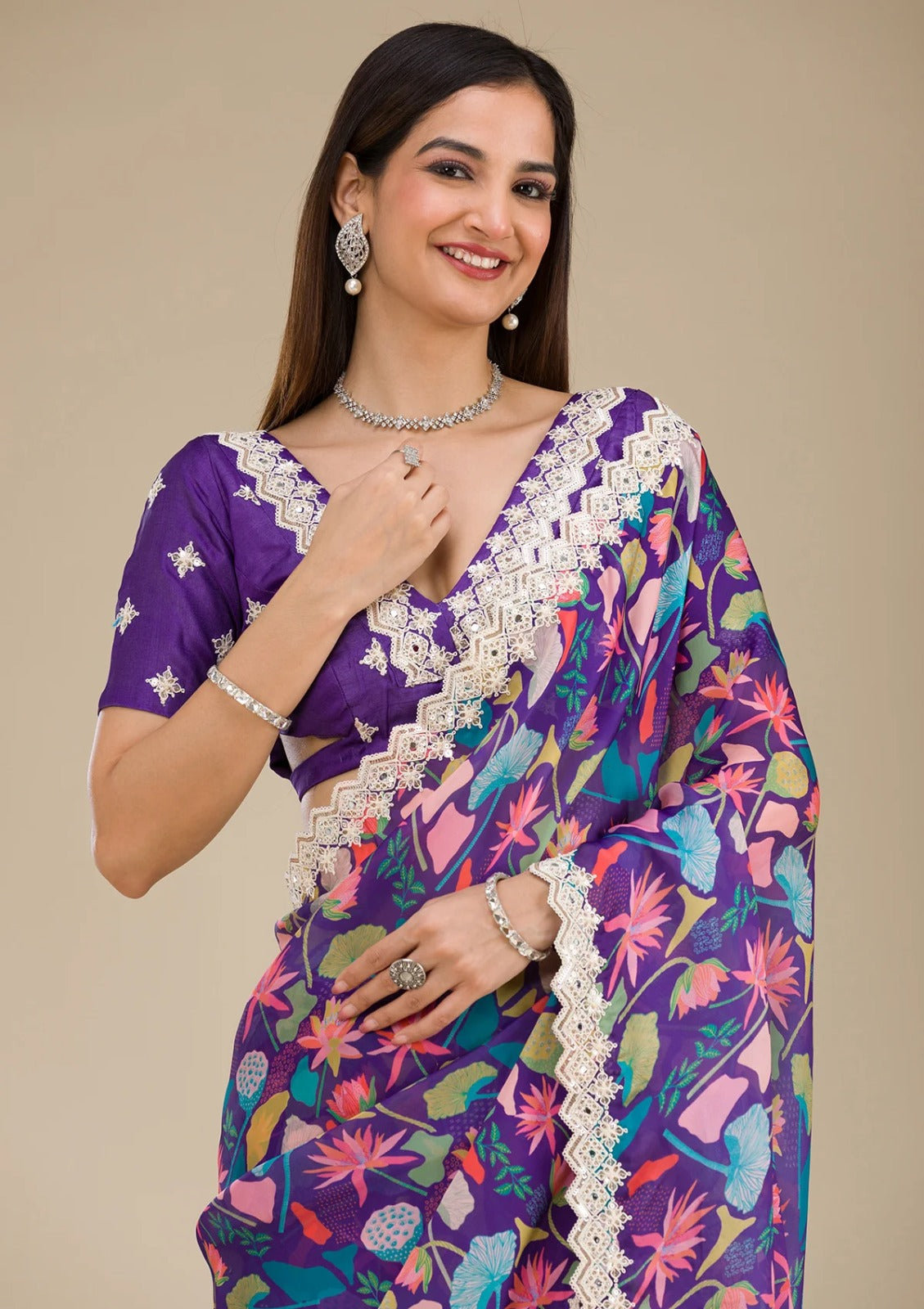 Purple Floral Soothing Chic Saree