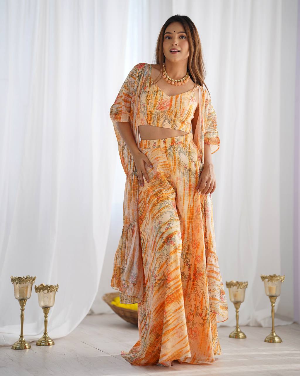 Floral Indo Western Earthy Outfit