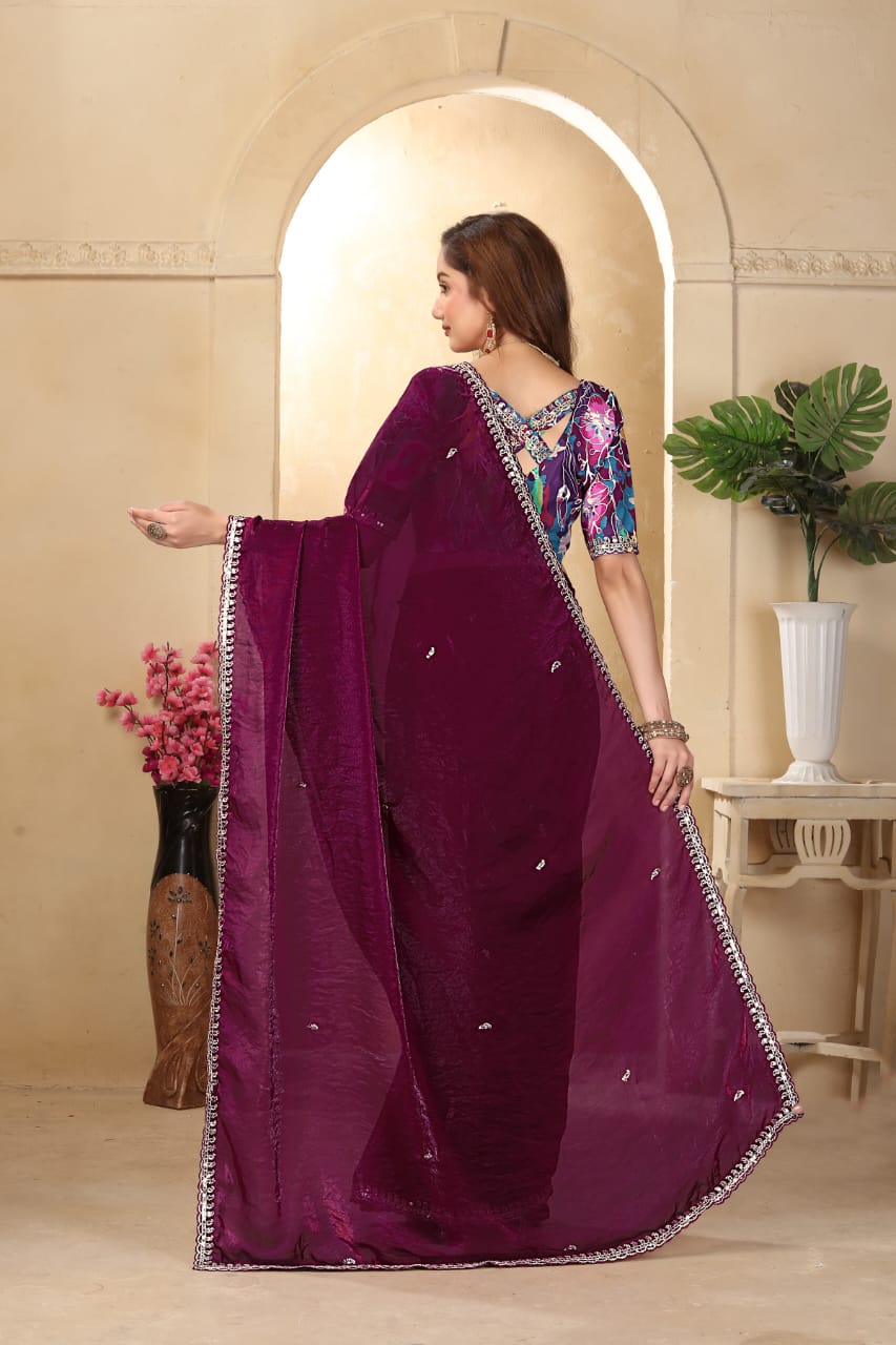 Beauty Enhancer Glass Tissu Silk Premium Saree