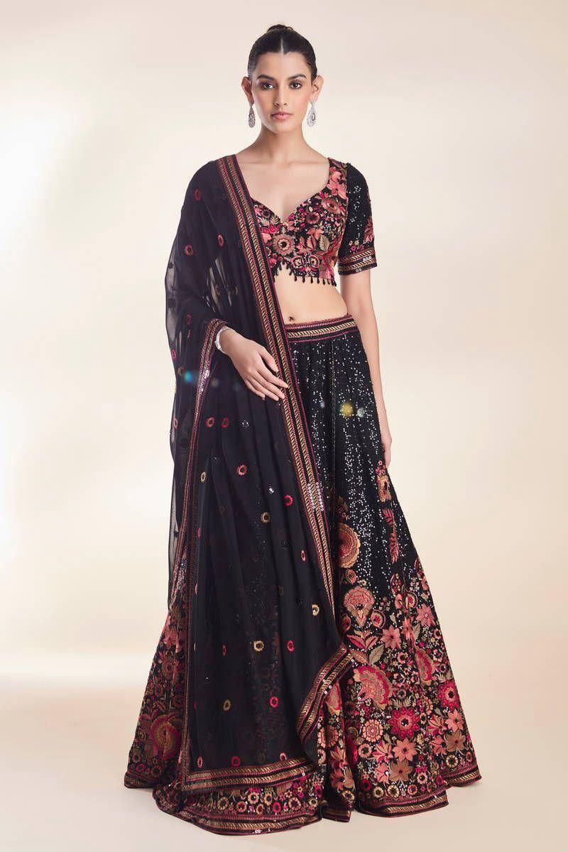 Black Floral Work Designer Lehenga