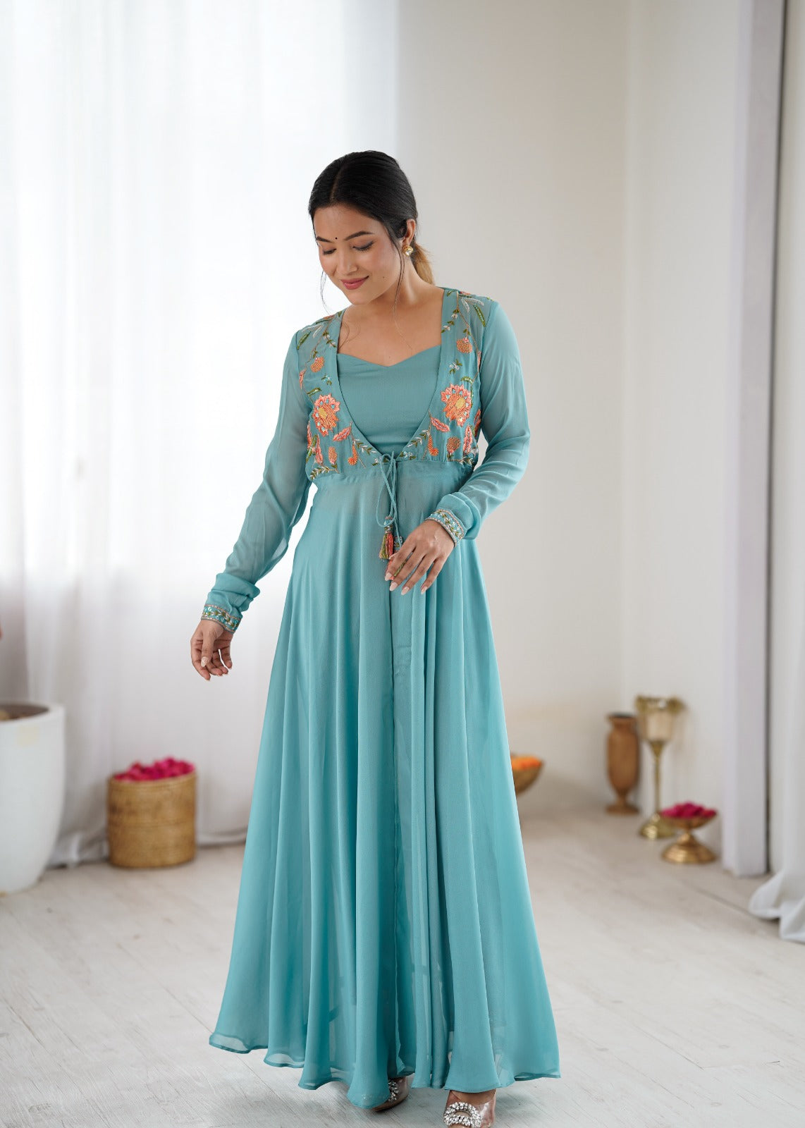 Elegant Powder Blue Gown Set