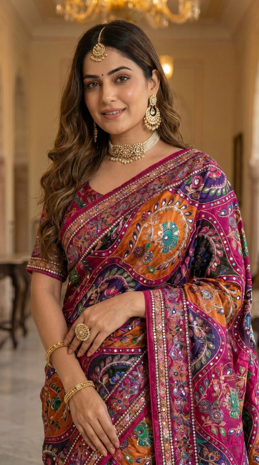 AJARAKH PREMIUM ROMAN SILK SAREE