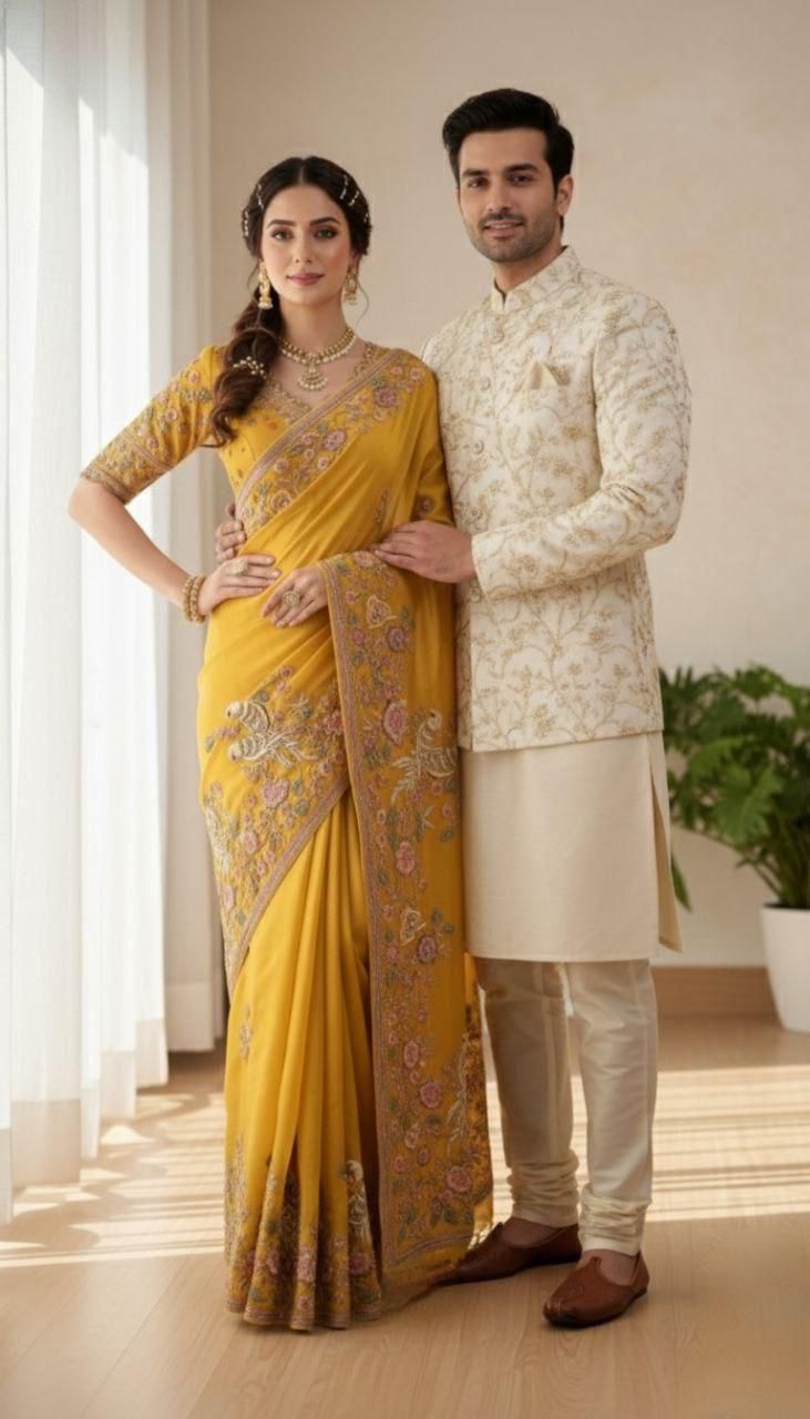 Haldi Special Moss chiffon Saree