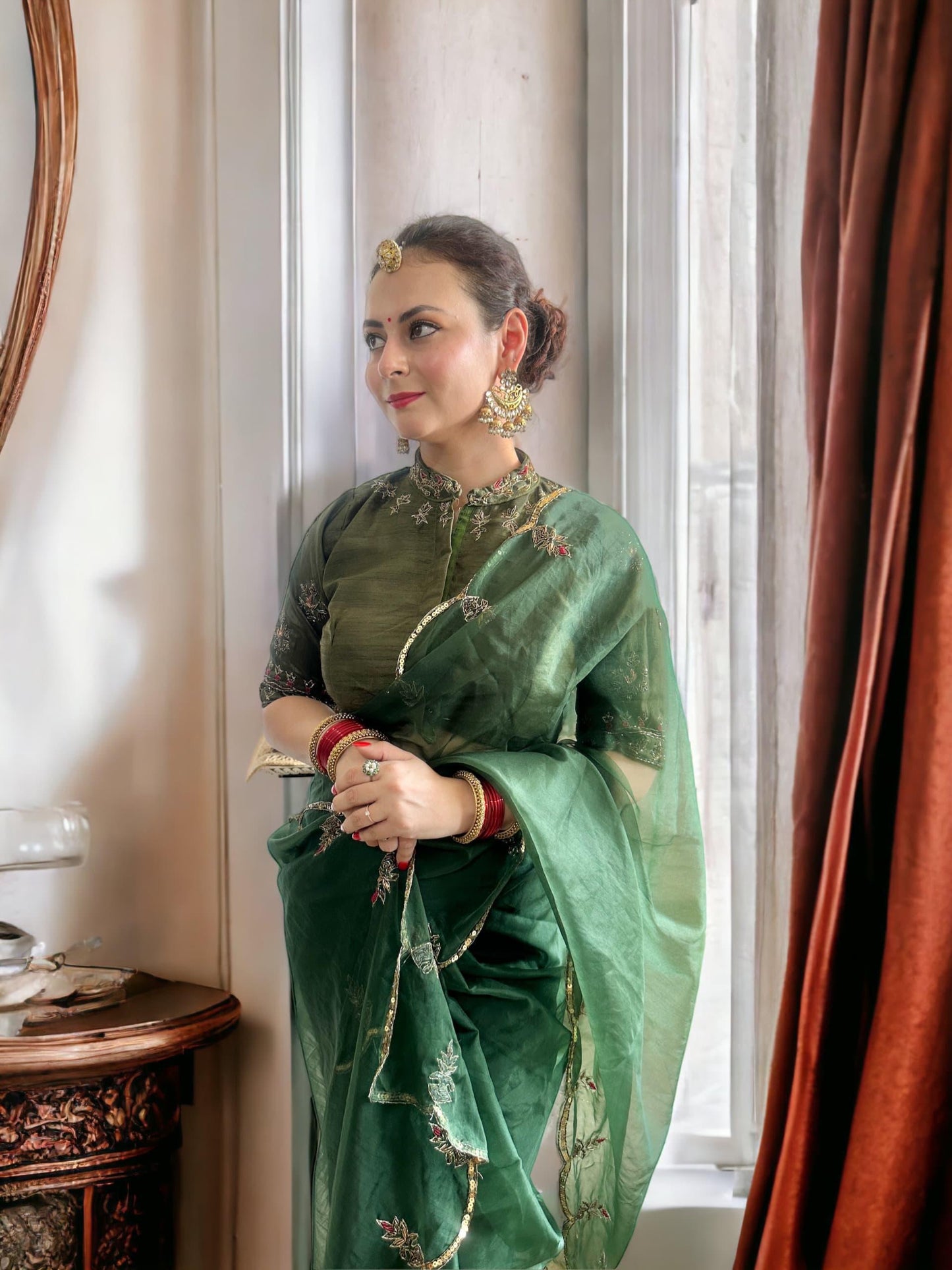 Evergreen Green Premium Organza Saree