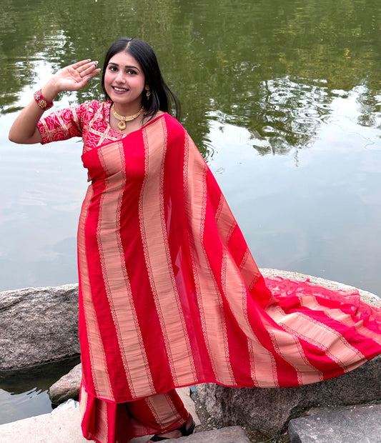 Crafted from luxurious Moonga silk Premium Saree
