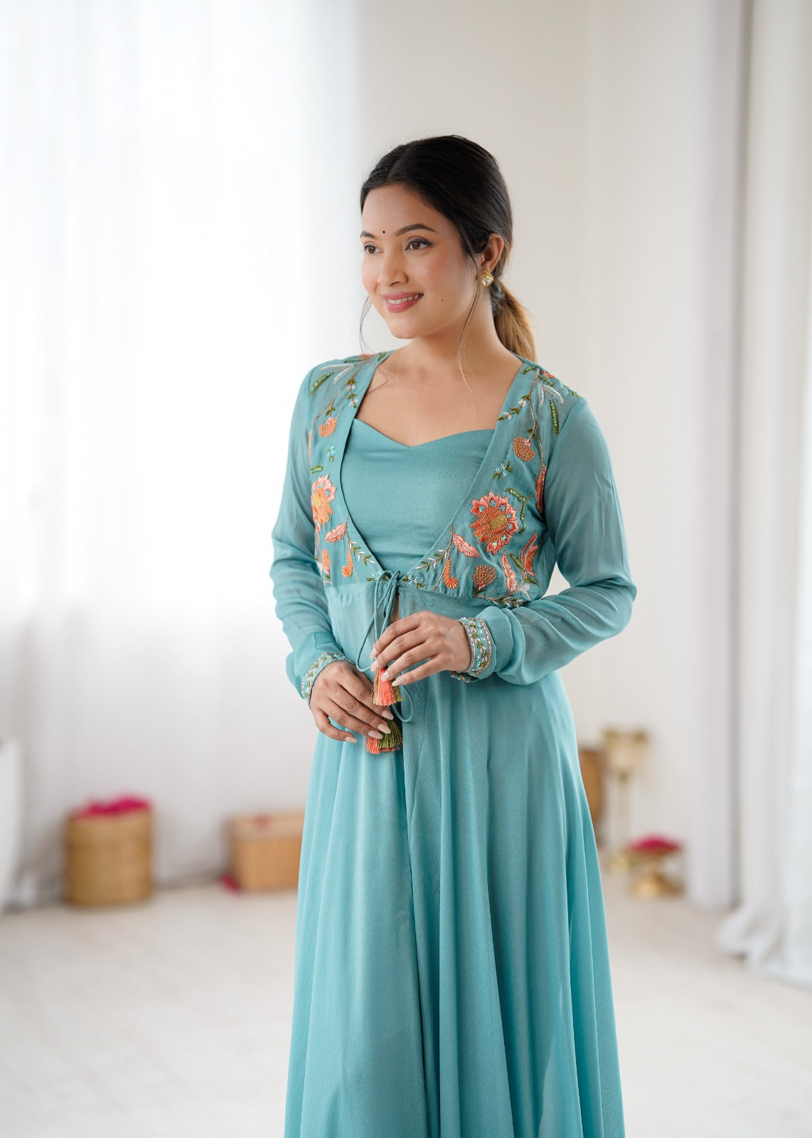 Elegant Powder Blue Gown Set