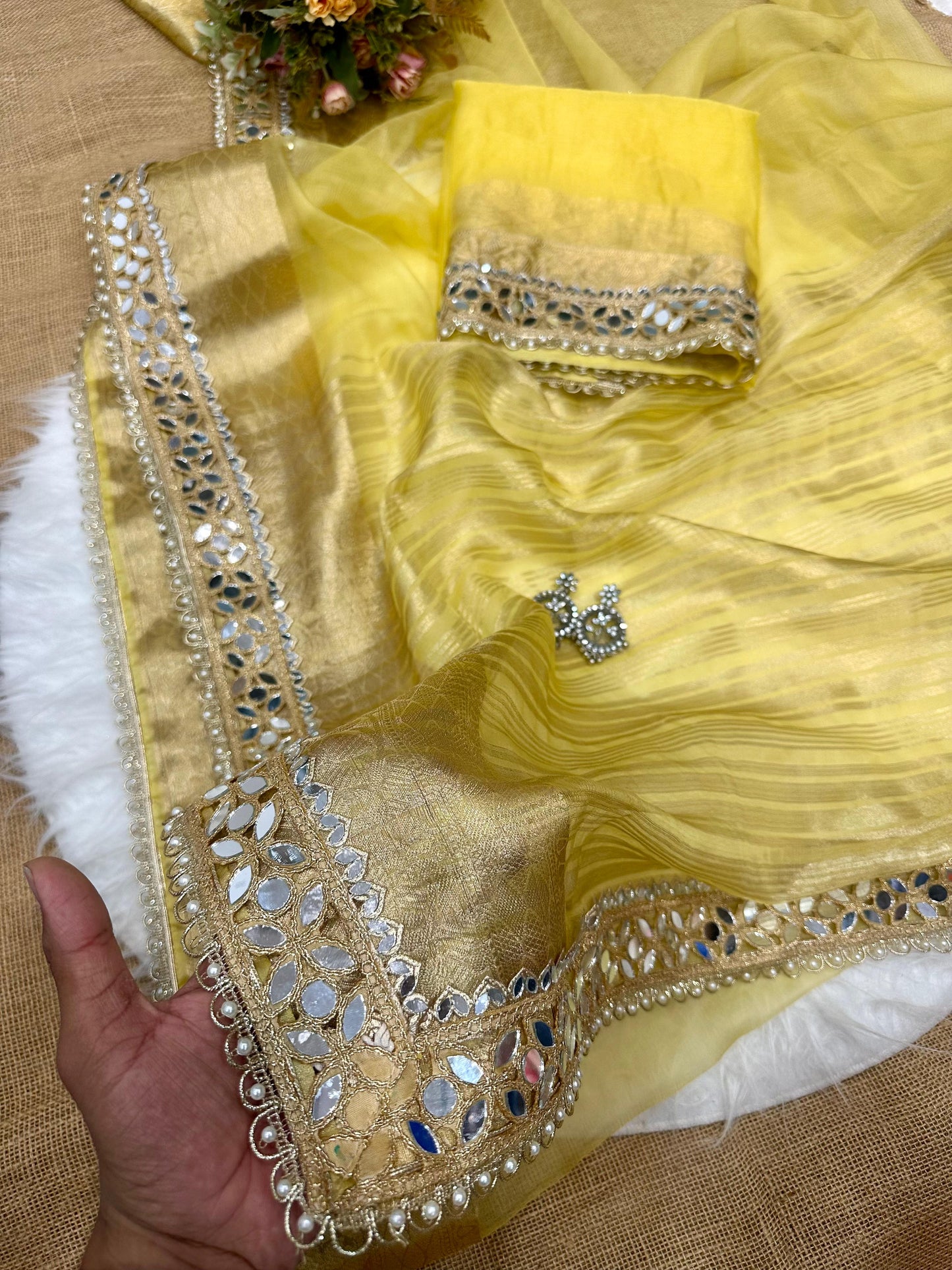 Organza Premium Mirror Work Saree