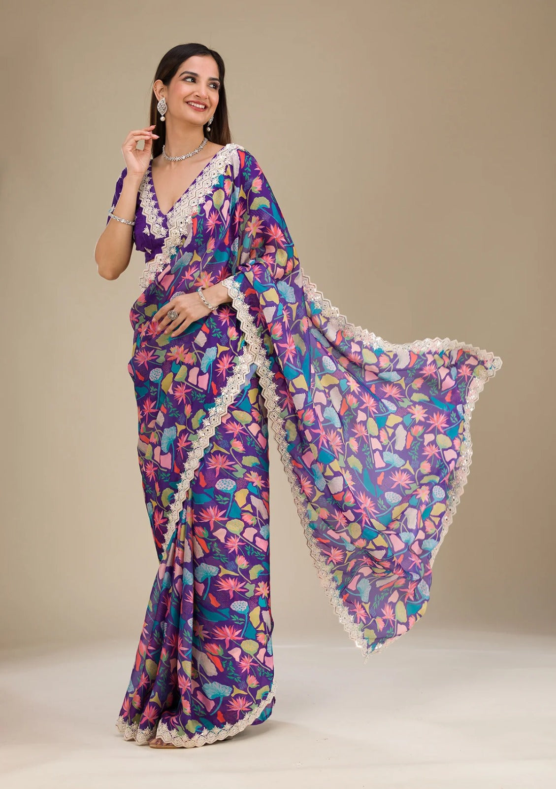 Purple Floral Soothing Chic Saree