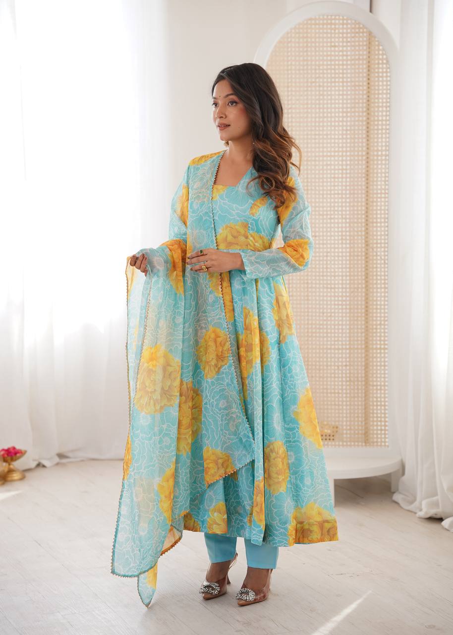 Colorful Organza Soft Flaired Ready to Wear Suit