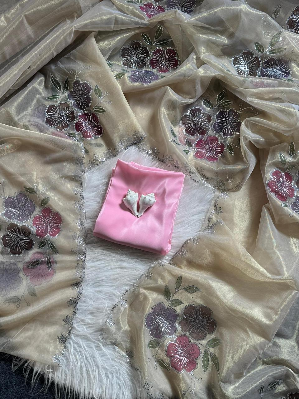Brush Print Flower Saree