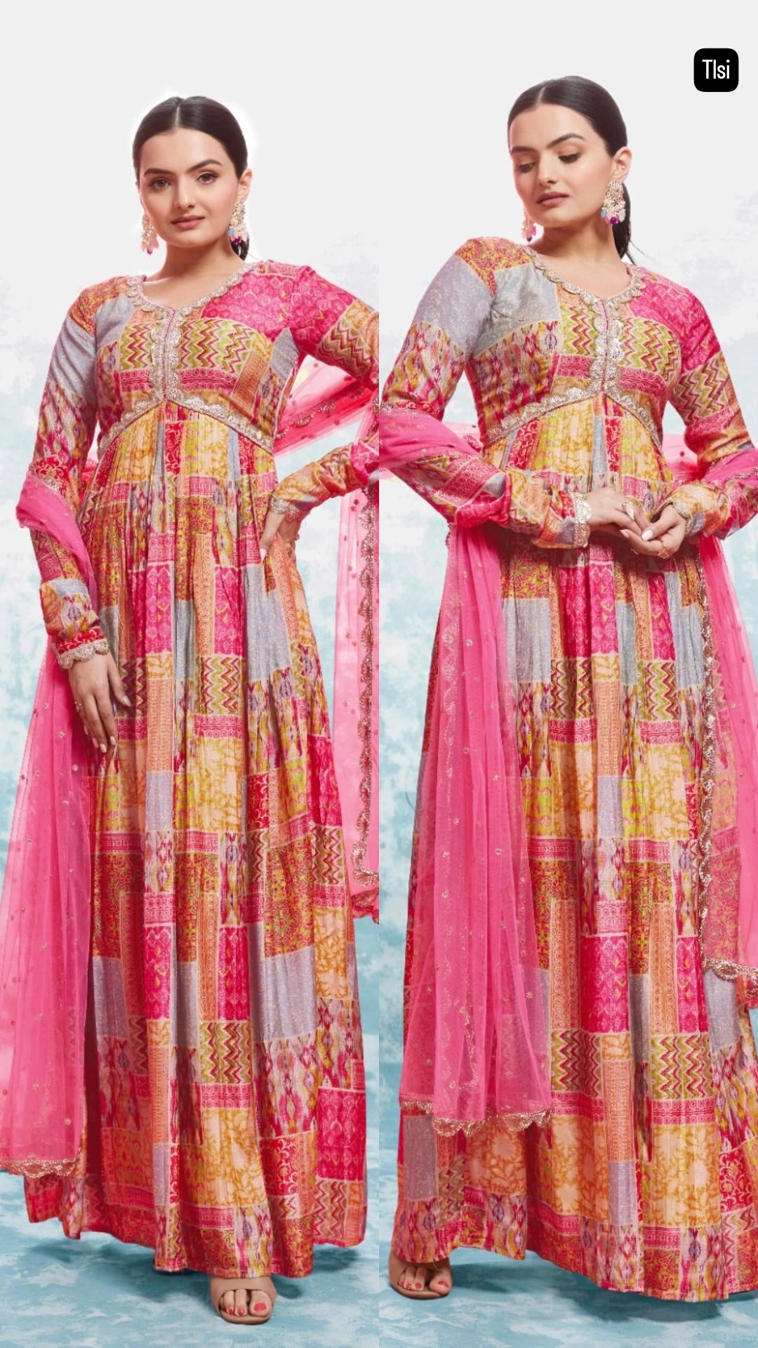 Colorful Joyful Ready To Wear Gown Dupatta Set