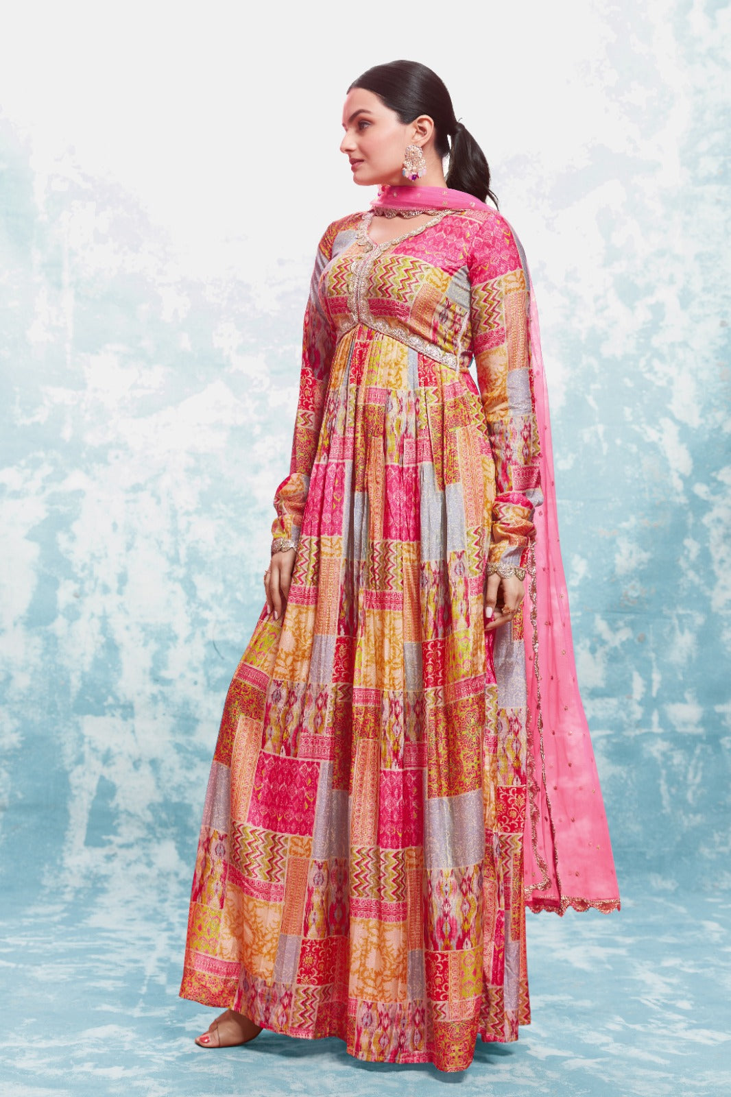 Colorful Joyful Ready To Wear Gown Dupatta Set