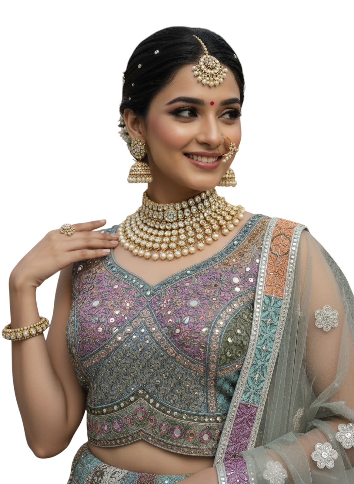Handworked Designer Made Full Flaired Chain Embroidery with Real Mirror work Designer Lehenga Choli