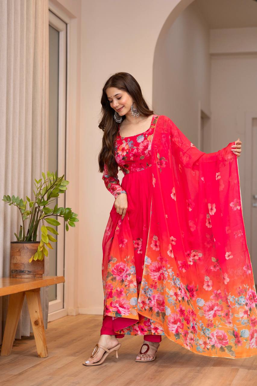 Soft Lightweight Organza Floral Ready To Wear Anarkali Gown