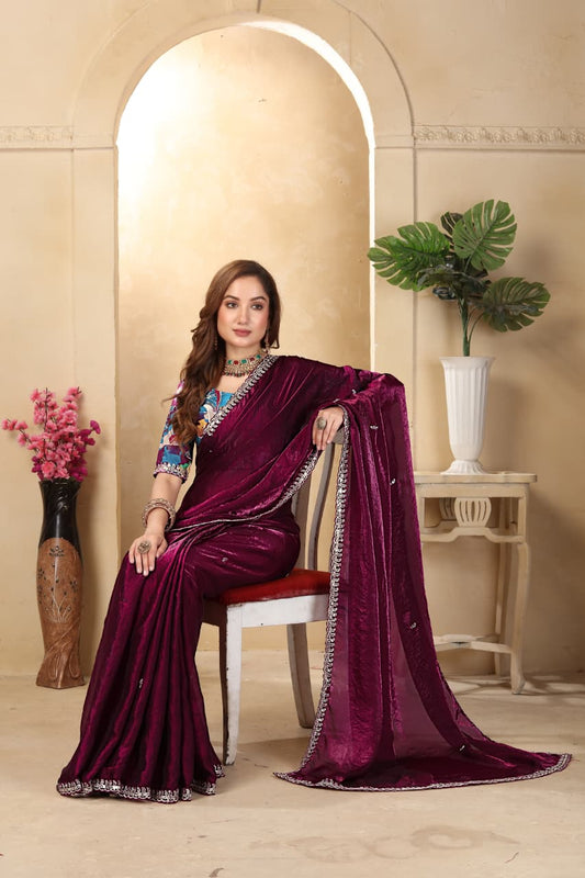 Beauty Enhancer Glass Tissu Silk Premium Saree
