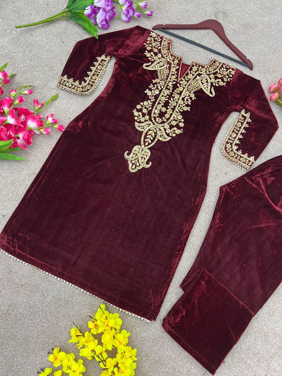 Designer Maroon Pure Georgette Premium Suit (Upto 5XL)