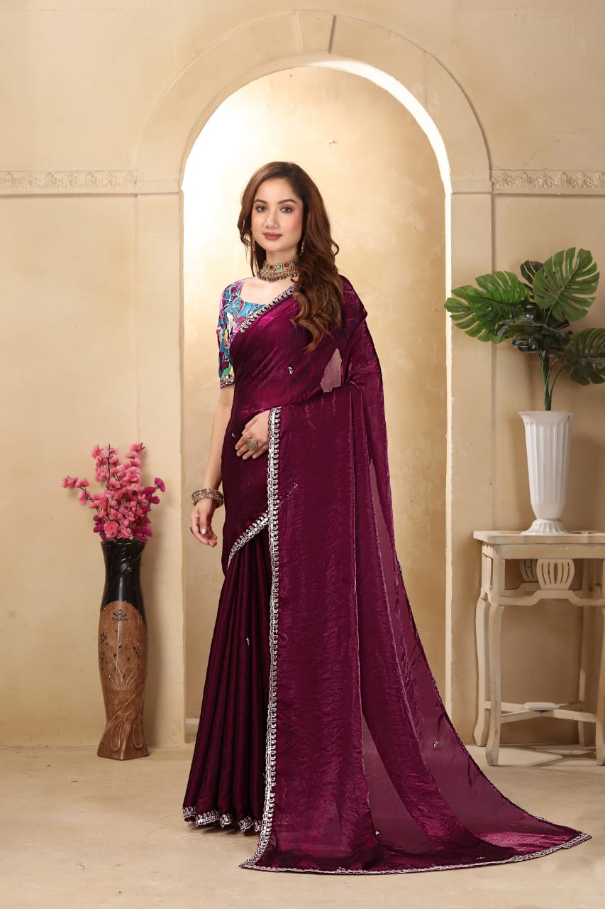 Beauty Enhancer Glass Tissu Silk Premium Saree