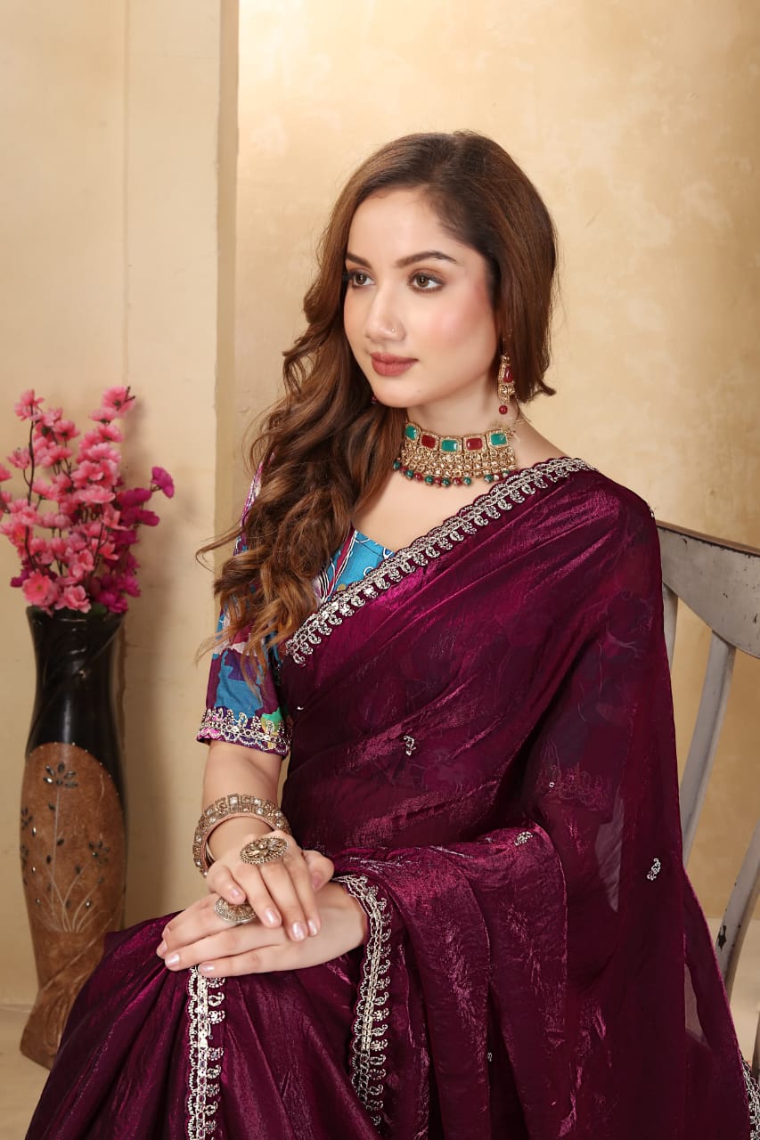 Beauty Enhancer Glass Tissu Silk Premium Saree