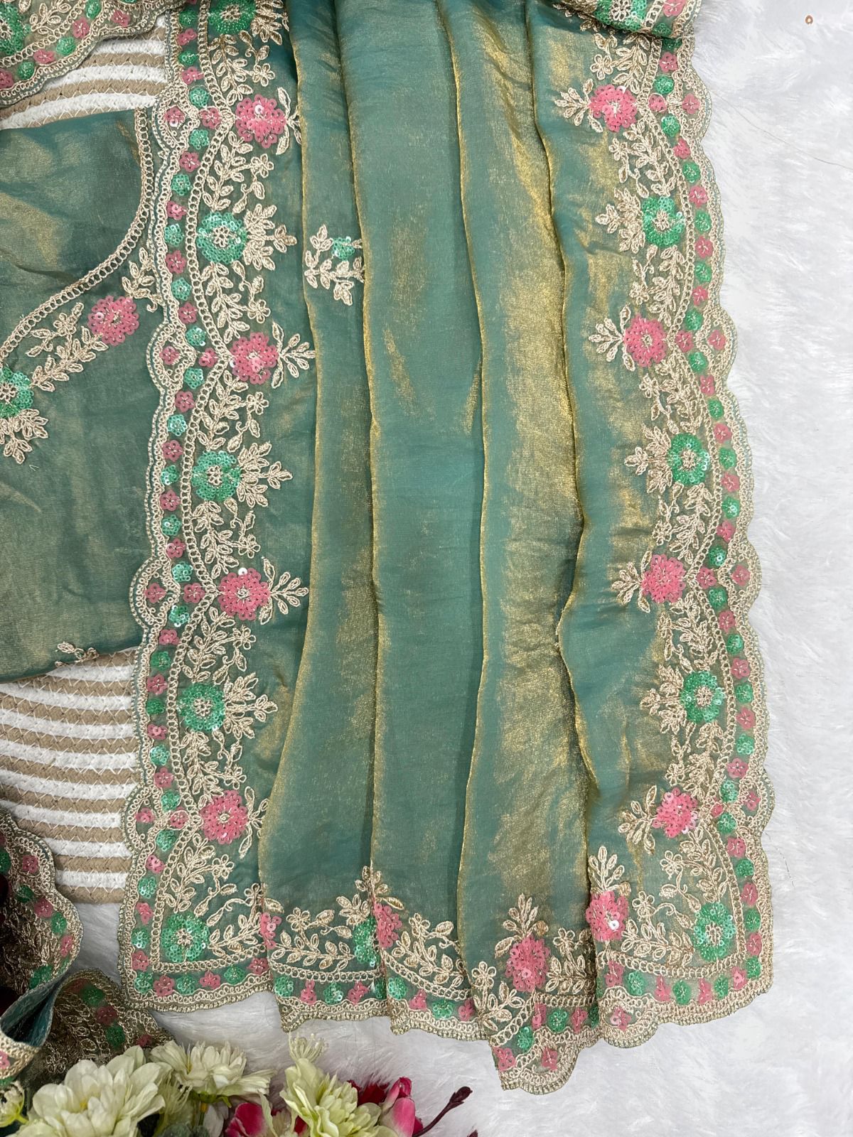 Pastal Sea Green Soft Satin Silk Premium Saree