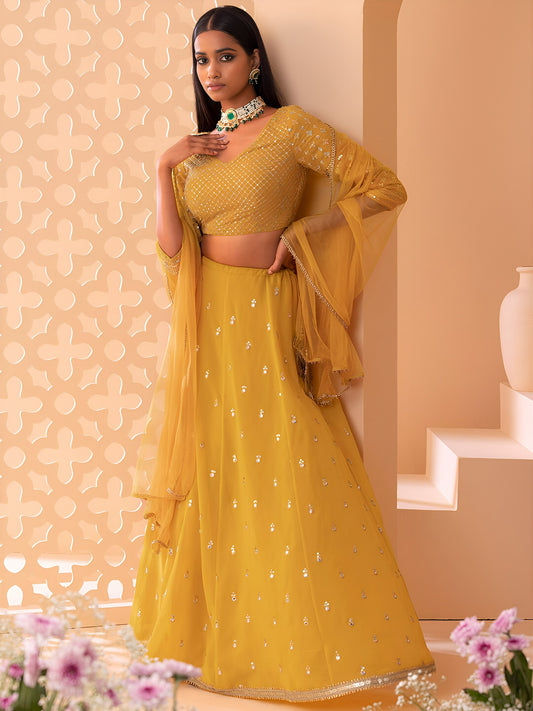 Golden Mustard Sequin Glow Lehenga