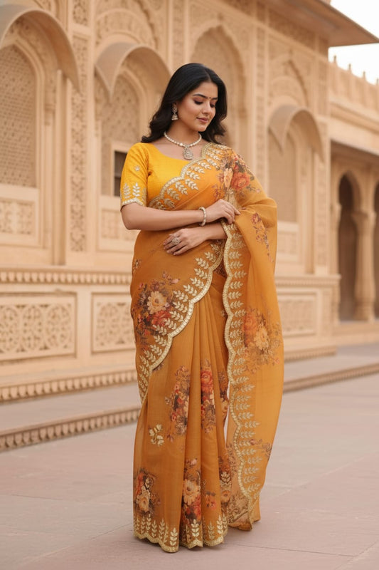 Mustard Yellow Auspicious Attractive Saree