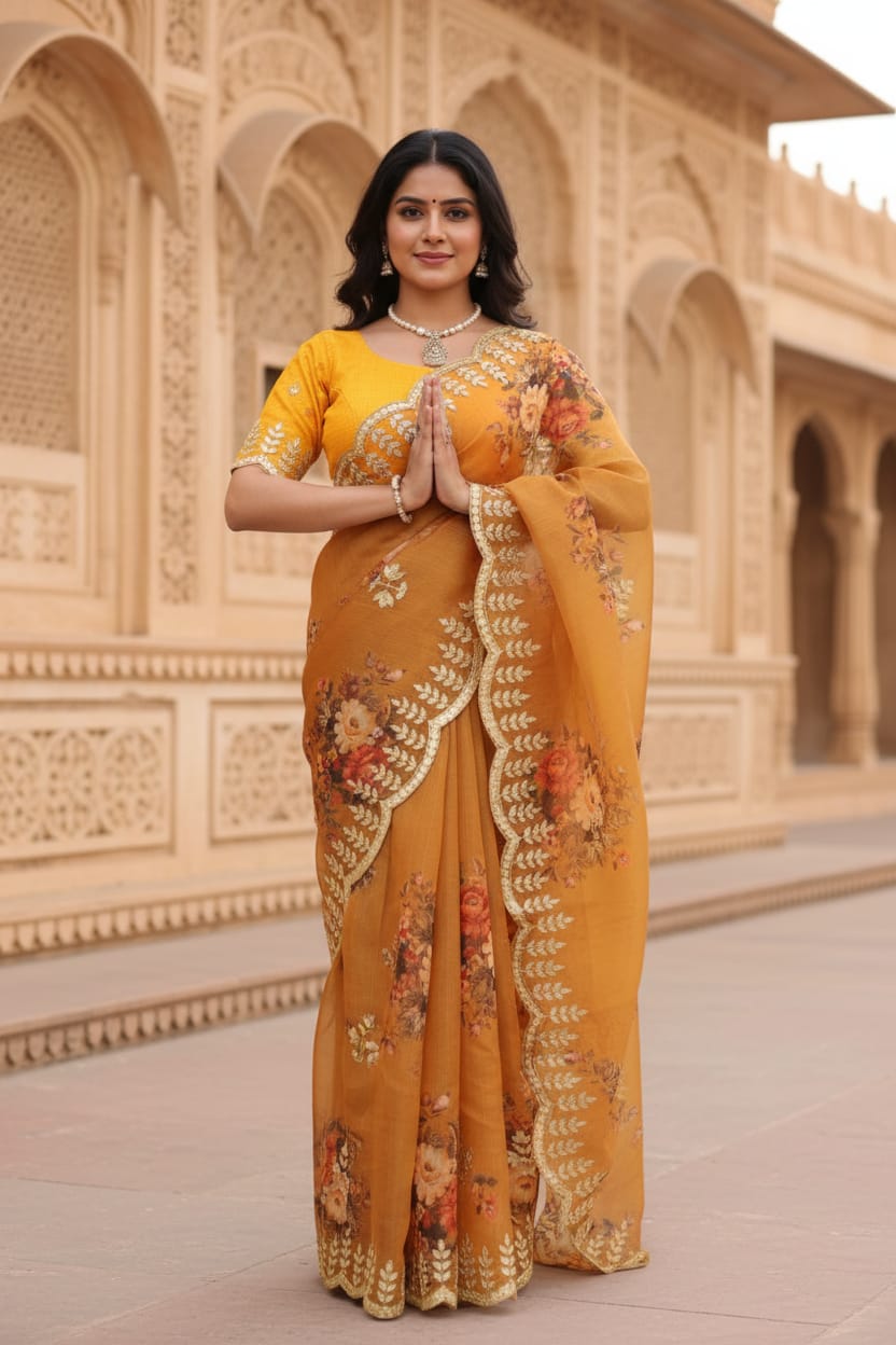 Mustard Yellow Auspicious Attractive Saree