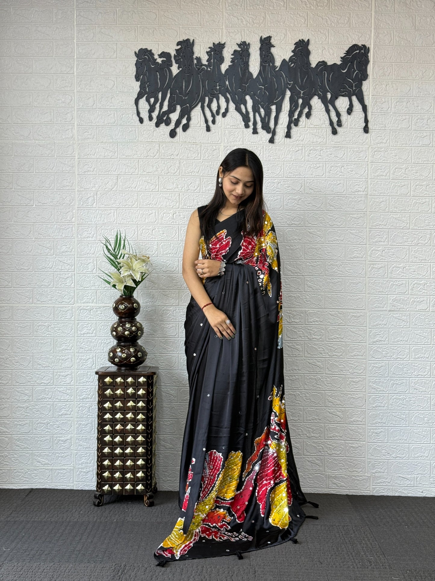 Stylish Bling Party Wear Mirror Work Saree