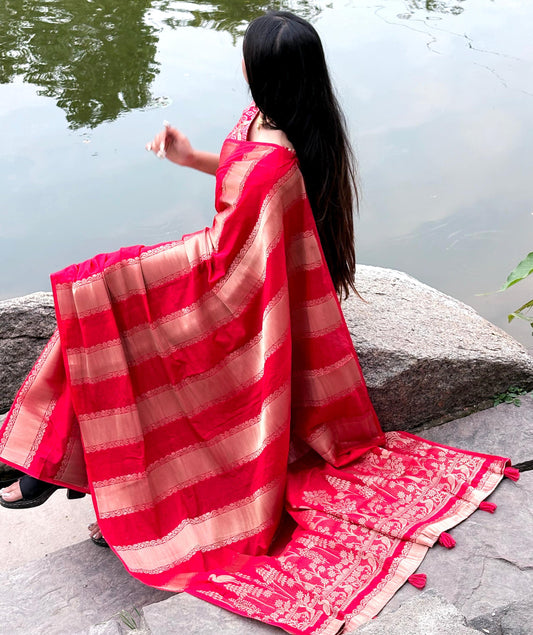 Crafted from luxurious Moonga silk Premium Saree