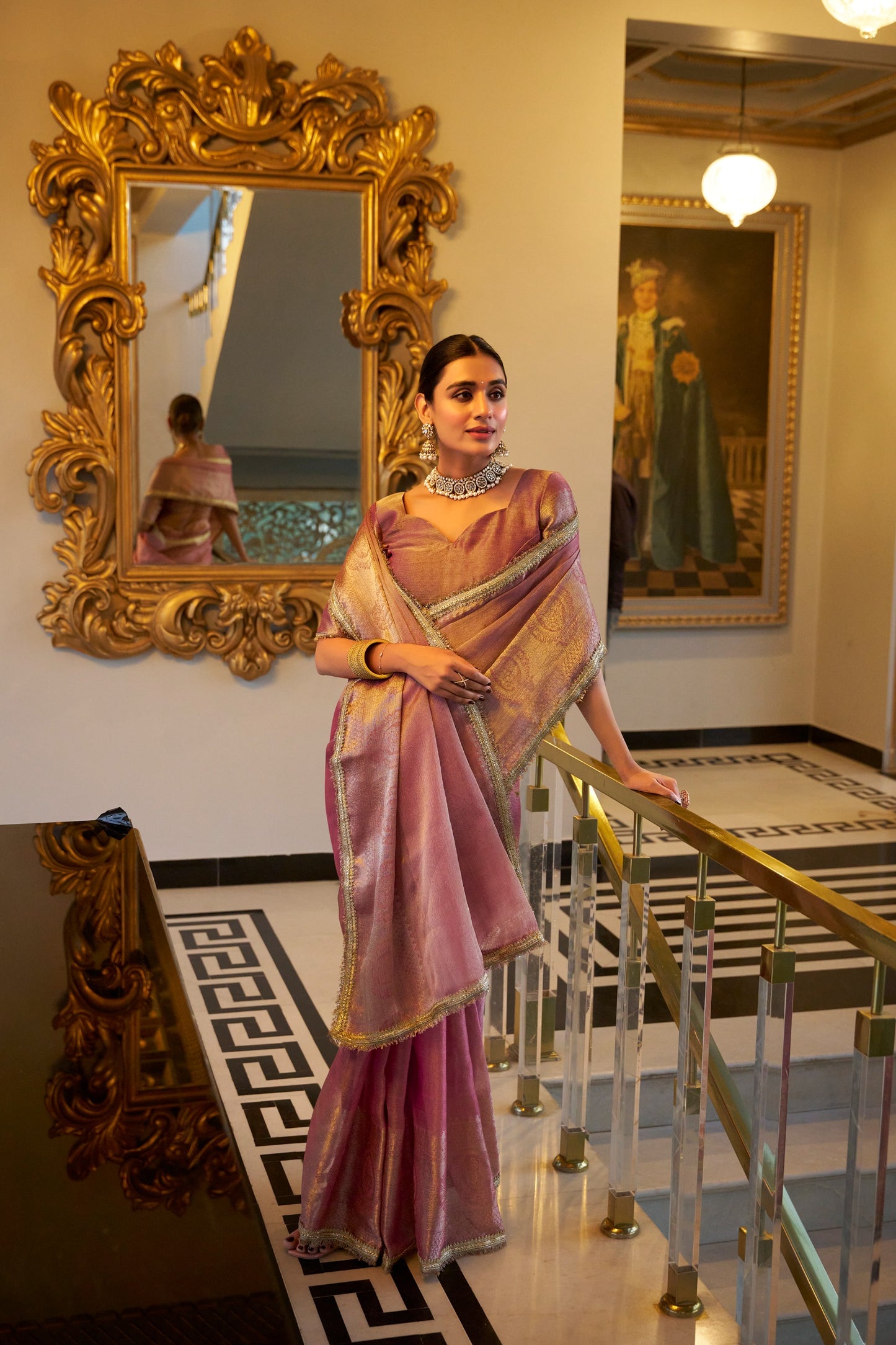 Shimmering in Zari Sequins Premium Pastal Saree
