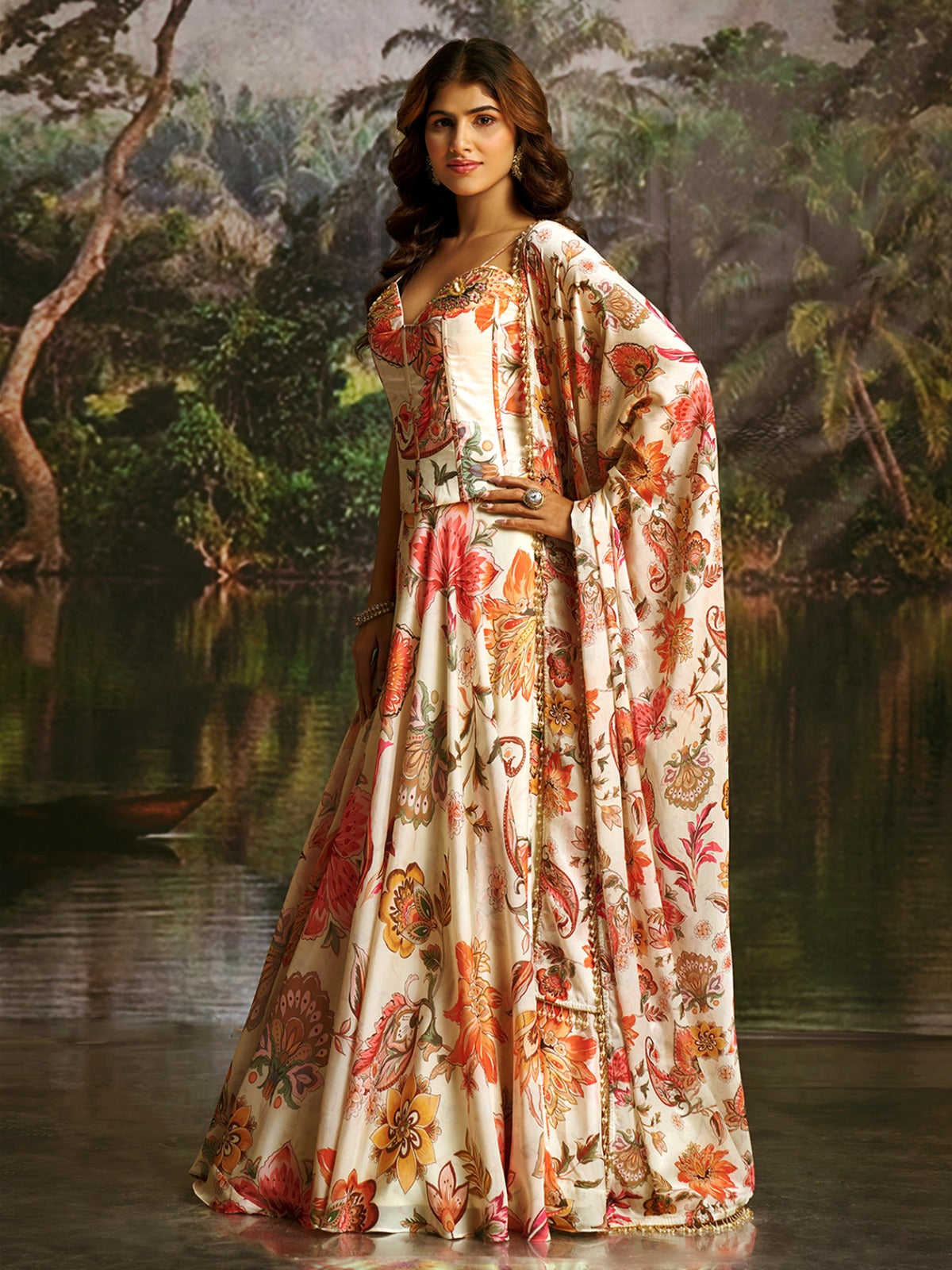 Off-White Floral Elegance Luxe Finish Outfit Lehanga