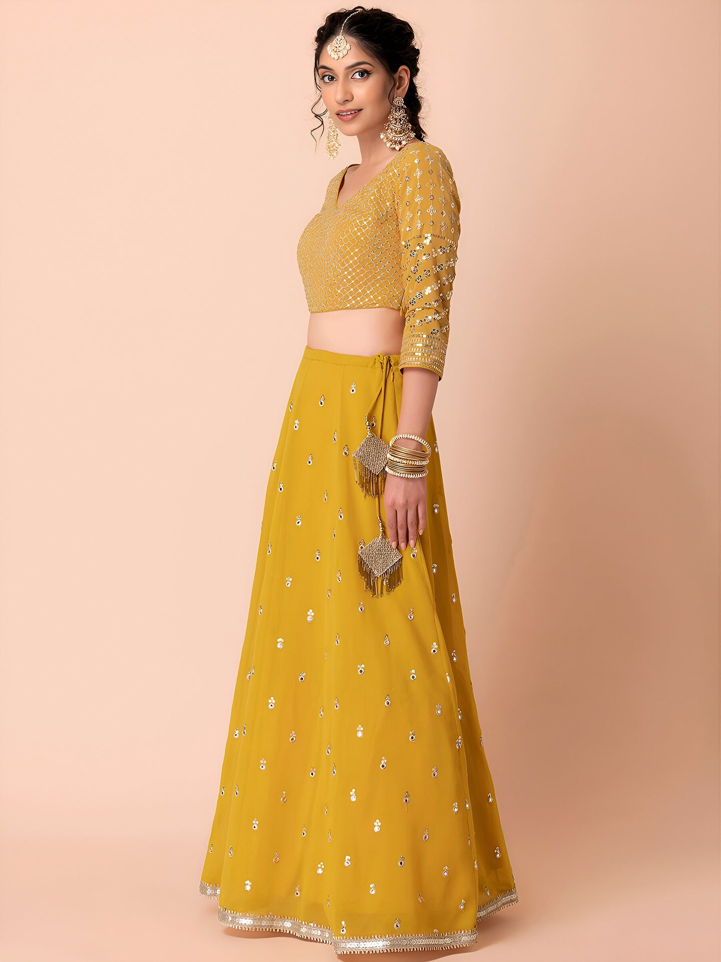 Golden Mustard Sequin Glow Lehenga
